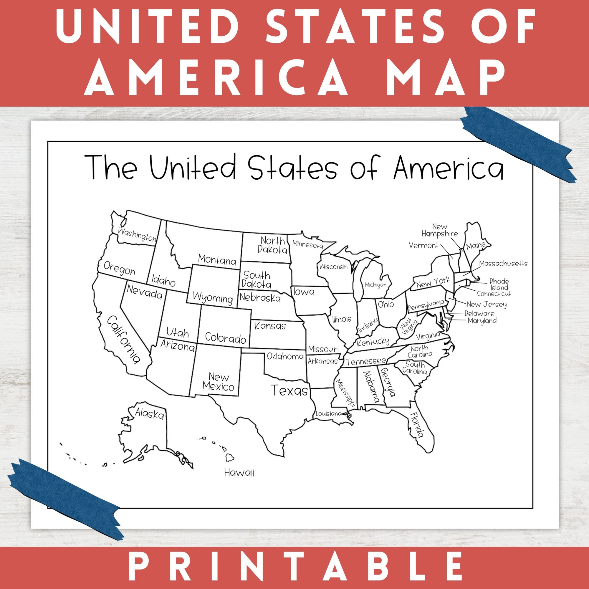 Map Of United States With State Names Printable