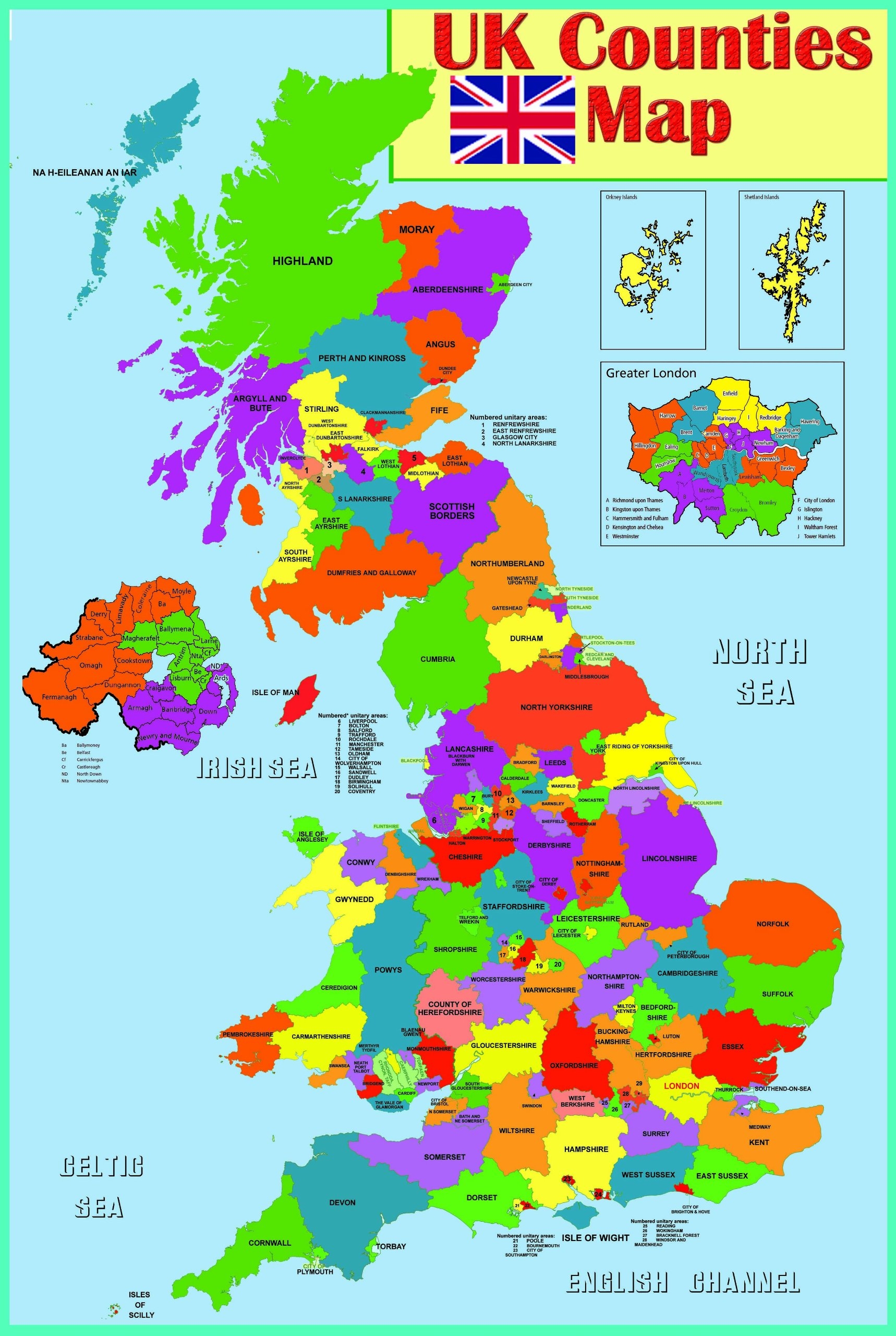 Laminated Educational Wall Poster UK Counties Map GB Great Britain Counties Poster Amazon co uk Home U0026 Kitchen