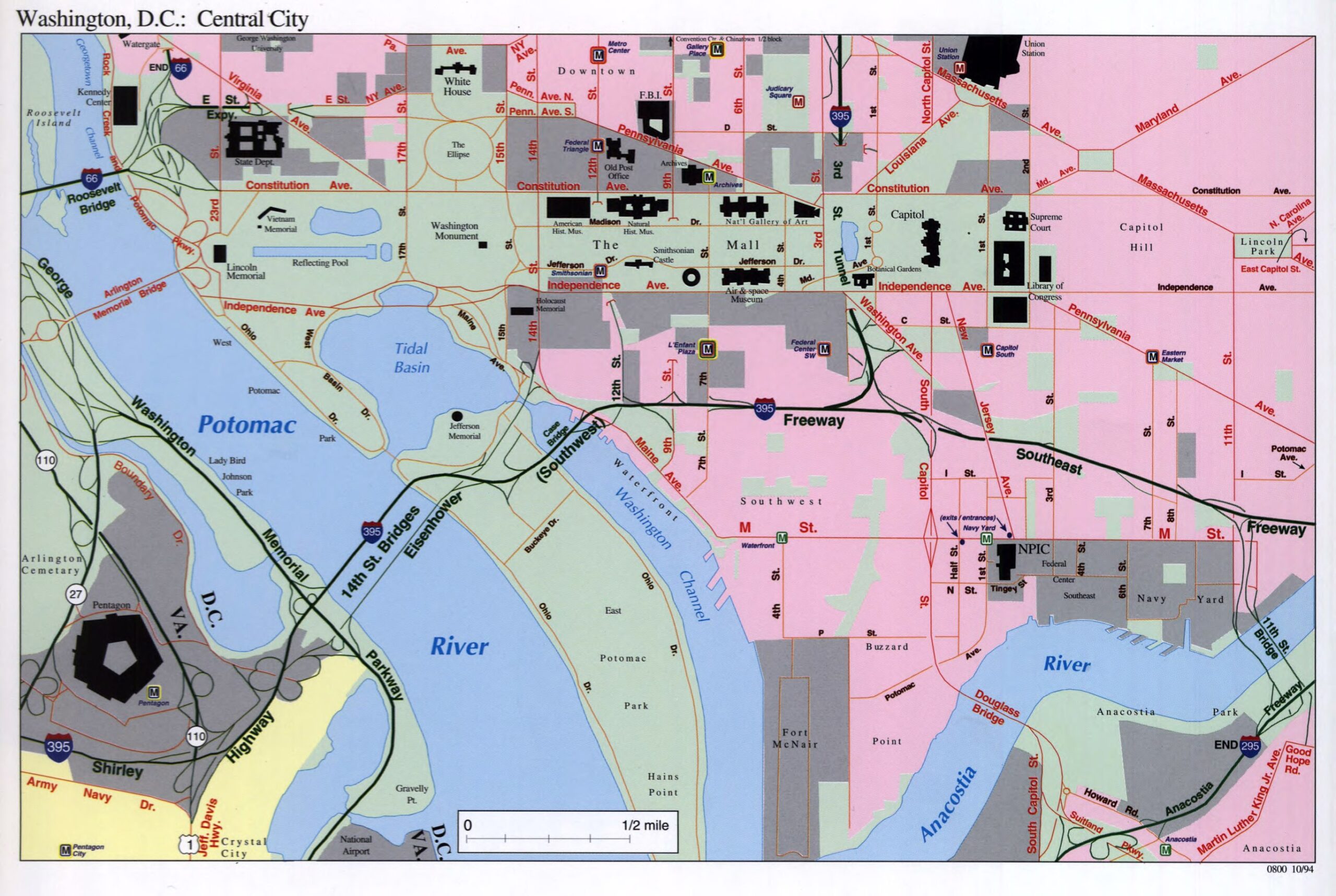 Large Detailed Map Of Washington D C Central City 1994 Washington D C USA United States Of America North America Mapsland Maps Of The World