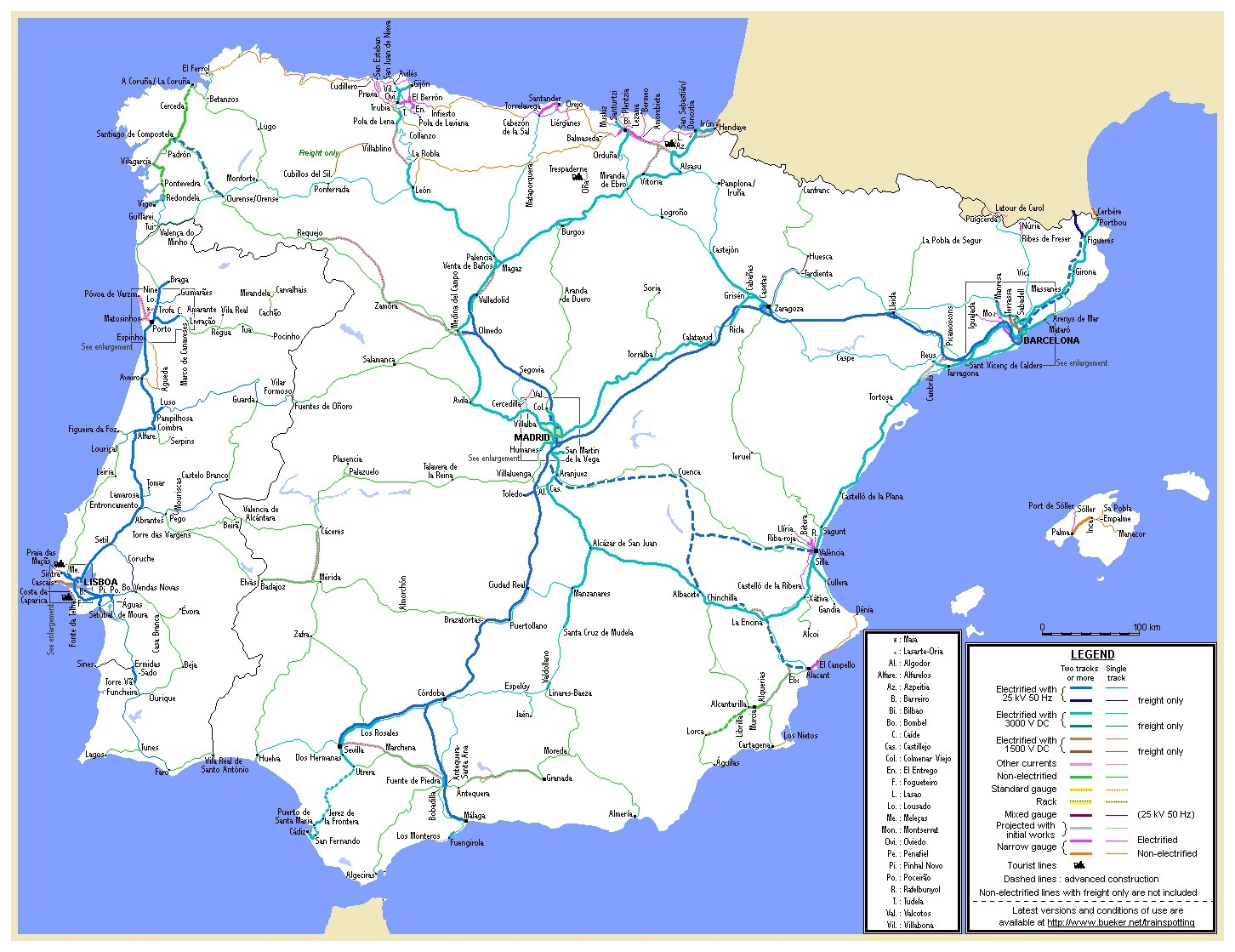 Large Detailed Railroads Map Of Spain And Portugal Spain And Portugal Large Datailed Reilroads Map Vidiani Maps Of All Countries In One Place