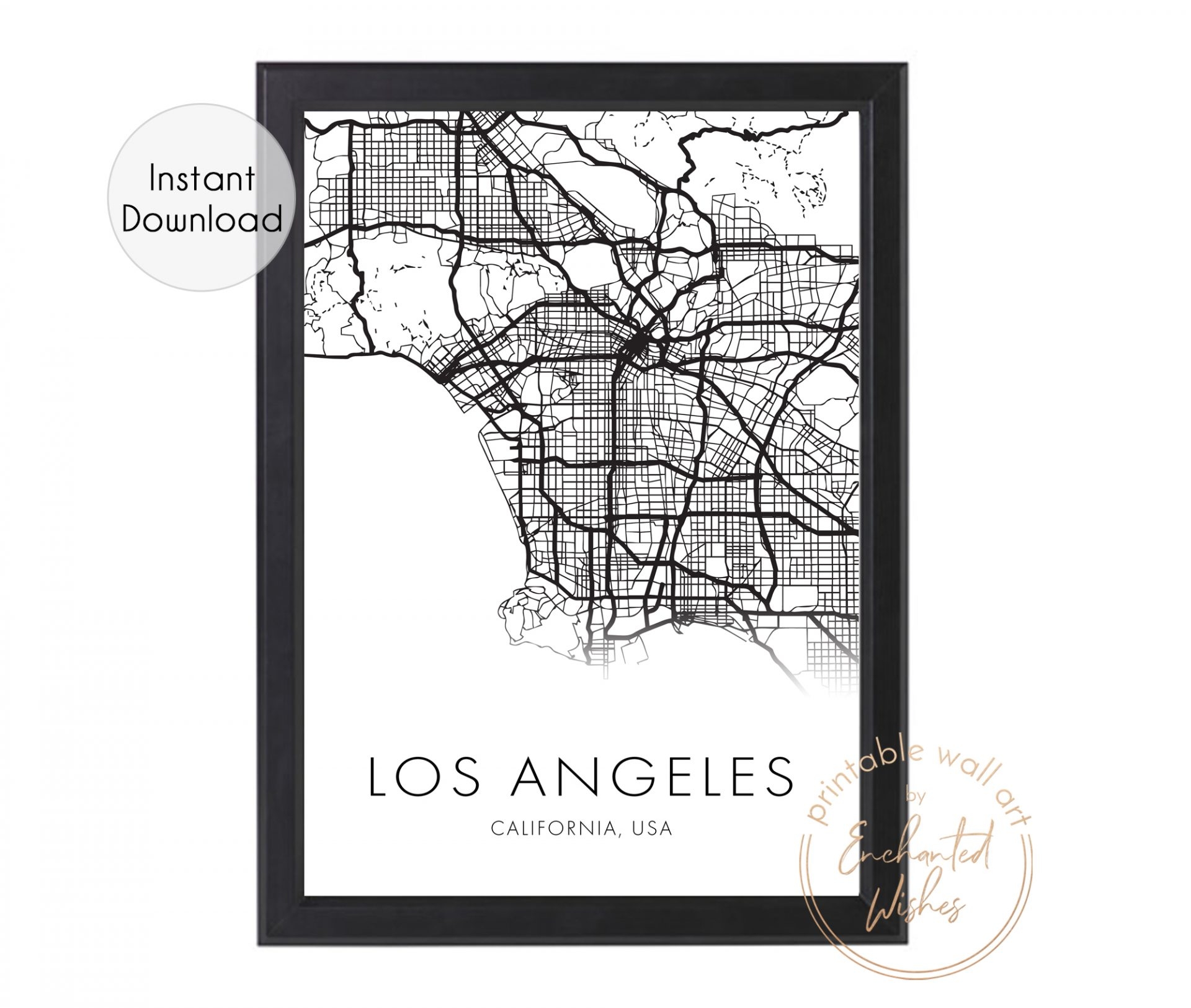 Large Los Angeles City Map Print Wall Art Printable Prints