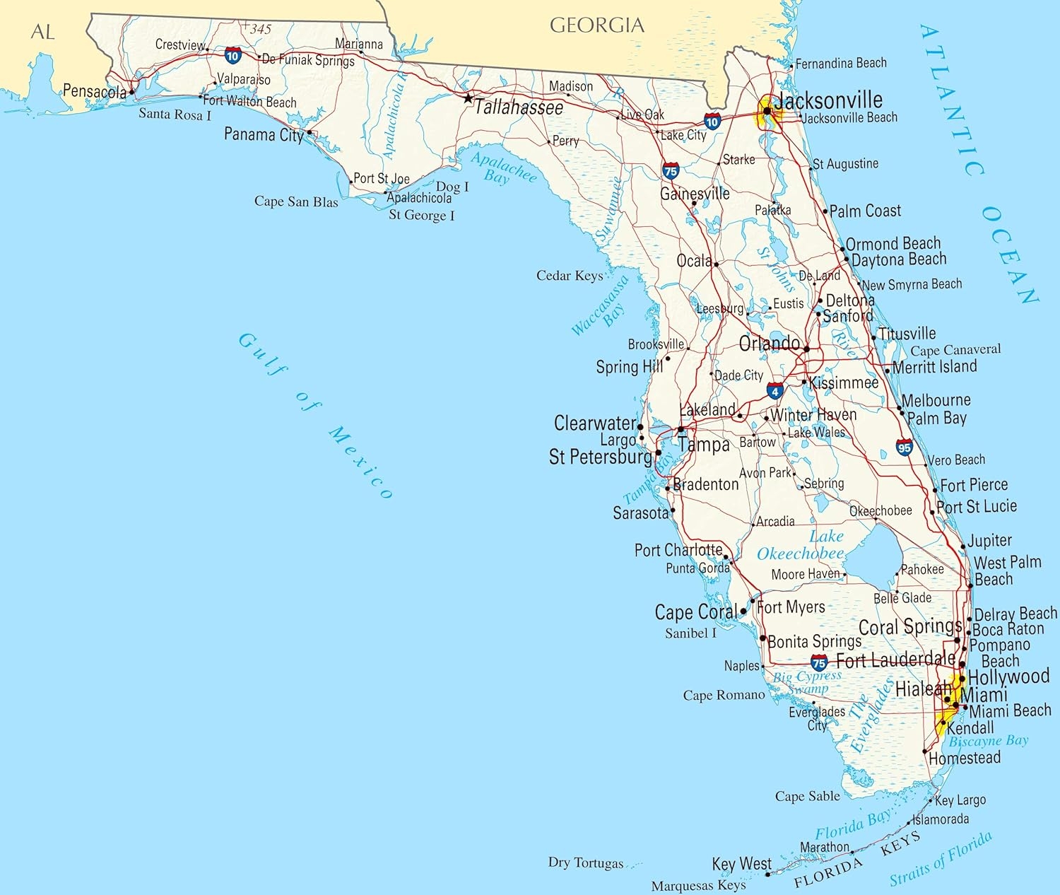 Large Roads And Highways Map Of Florida State With Indonesia Ubuy