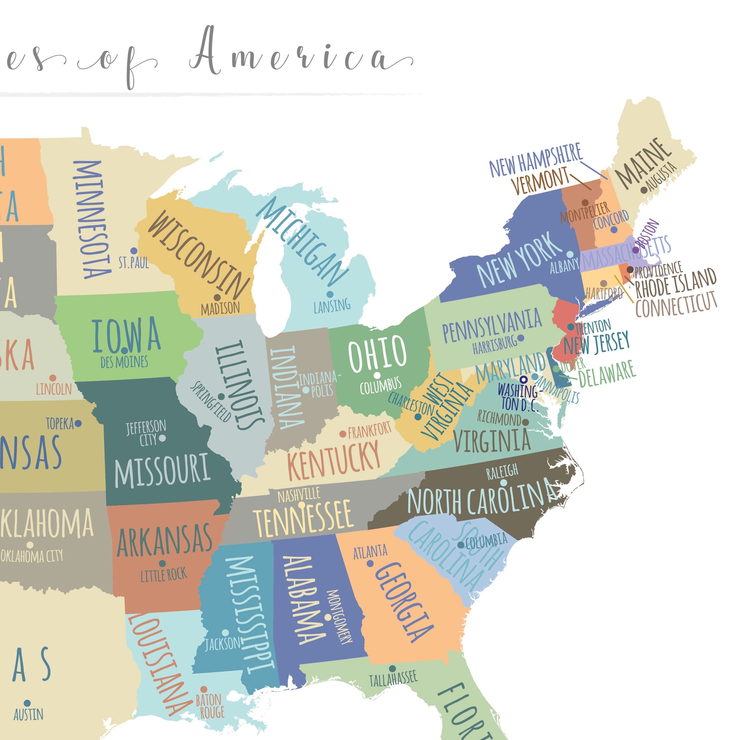 Usa Map With Capitals Printable