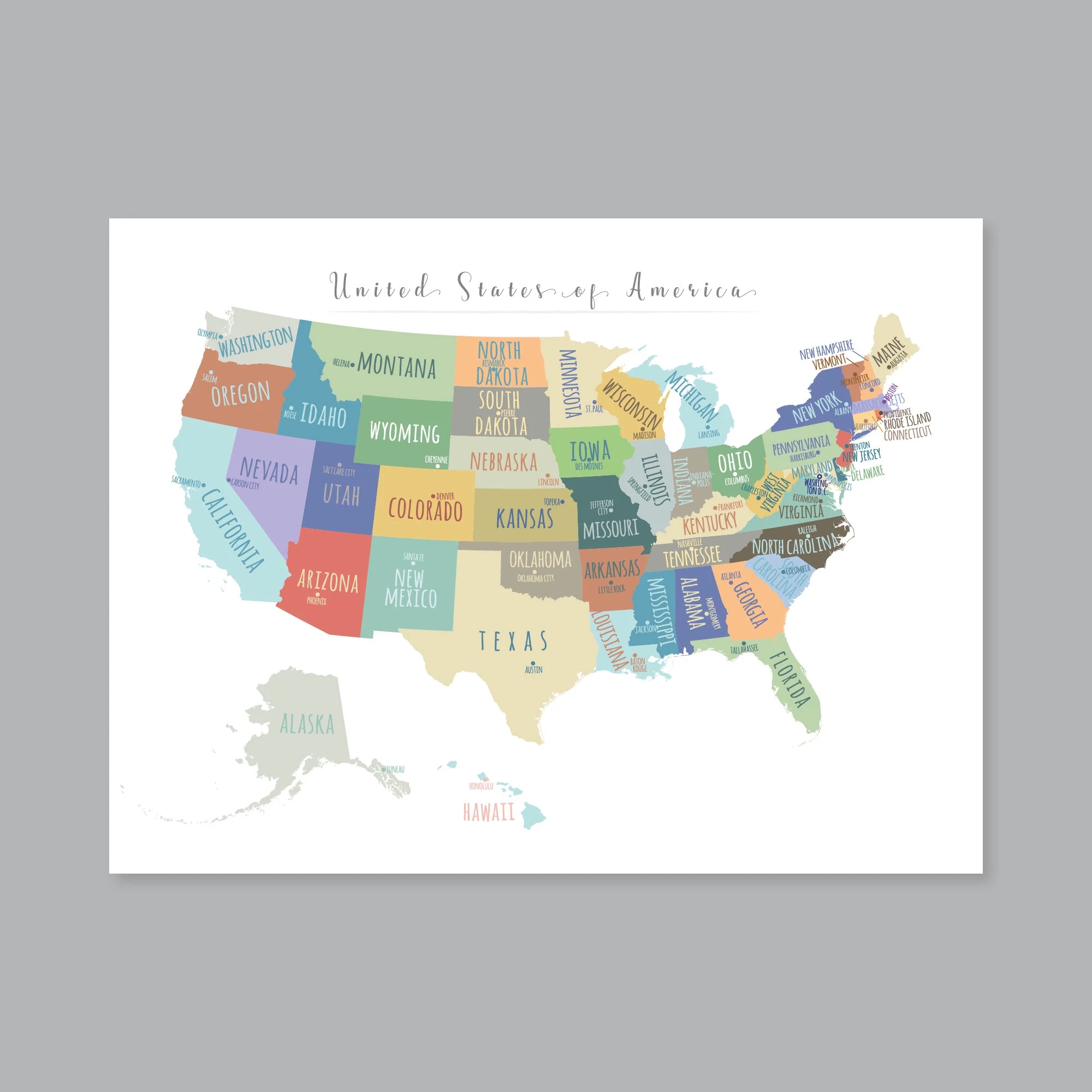 Large US Map PRINTABLE State Capitals Map USA Map Wall Art Usa Map For Kids Home Kids Room Decor P453B Etsy UK