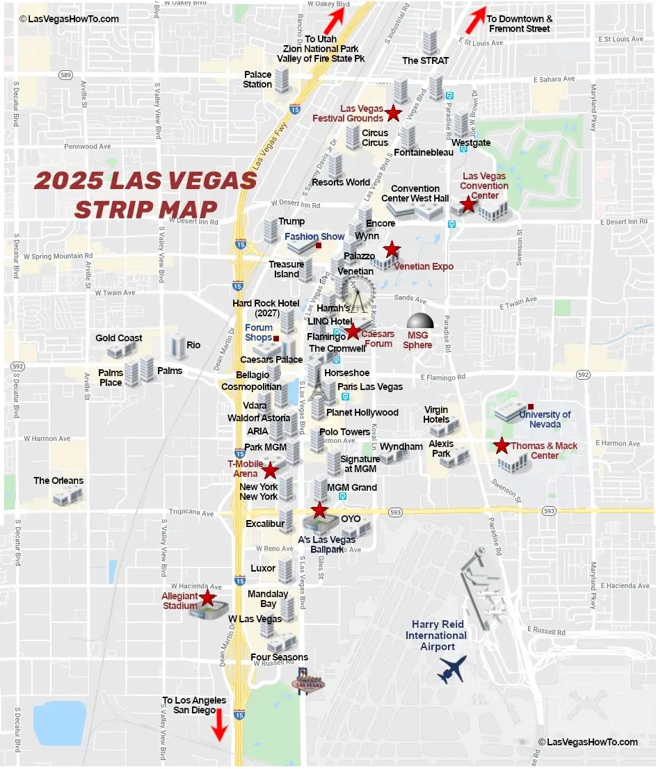 Las Vegas Strip Map 2025 Updated LasVegasHowTo