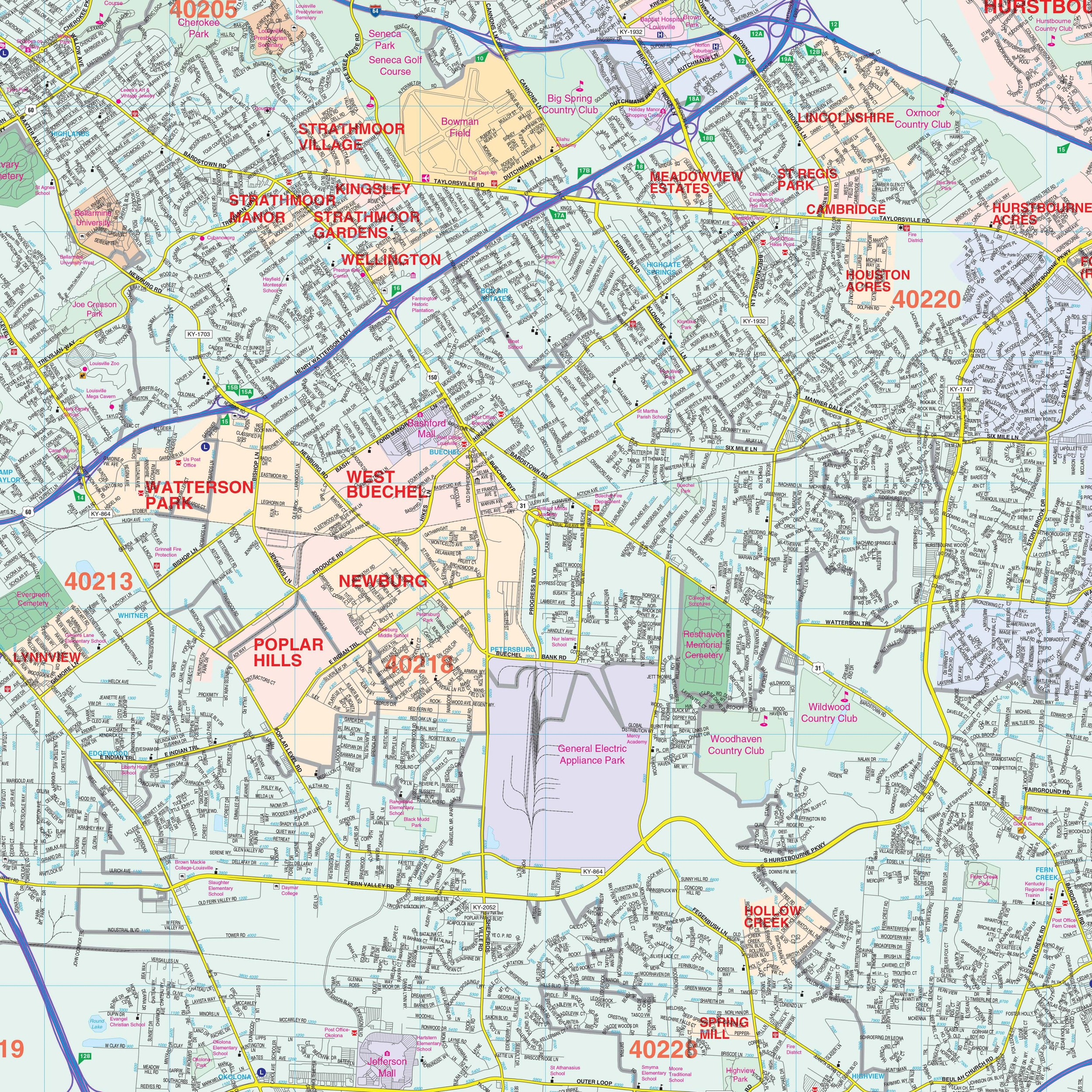 Louisville U0026 Jefferson County KY Wall Map By Kappa The Map Shop Worksheets Library