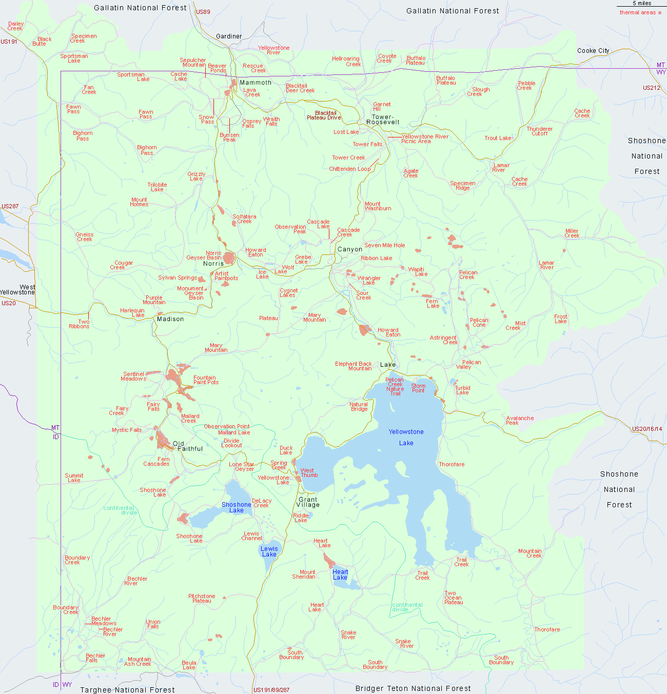 Map And Descriptions Of Hikes And Trails In Yellowstone National 