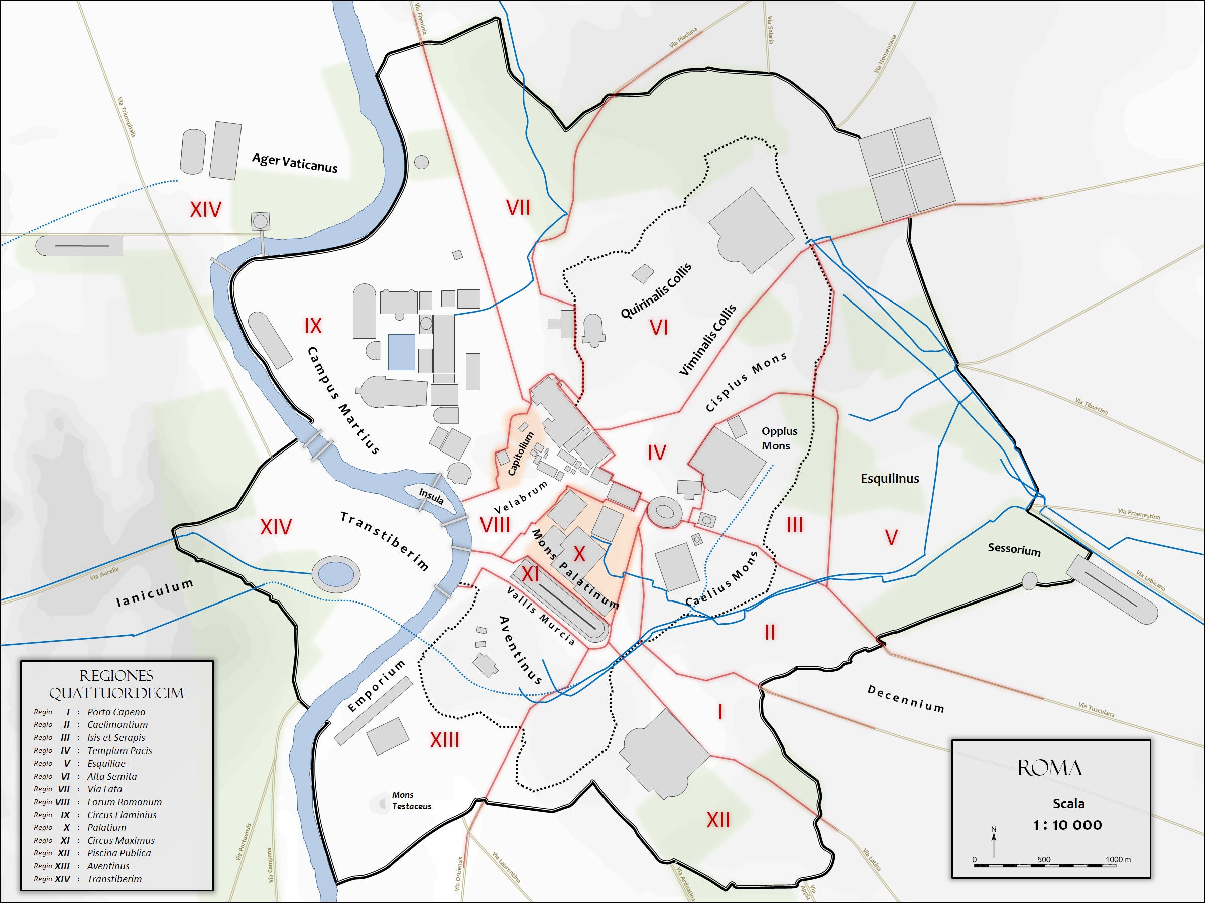 Map Of Ancient Rome With The The City Monuments