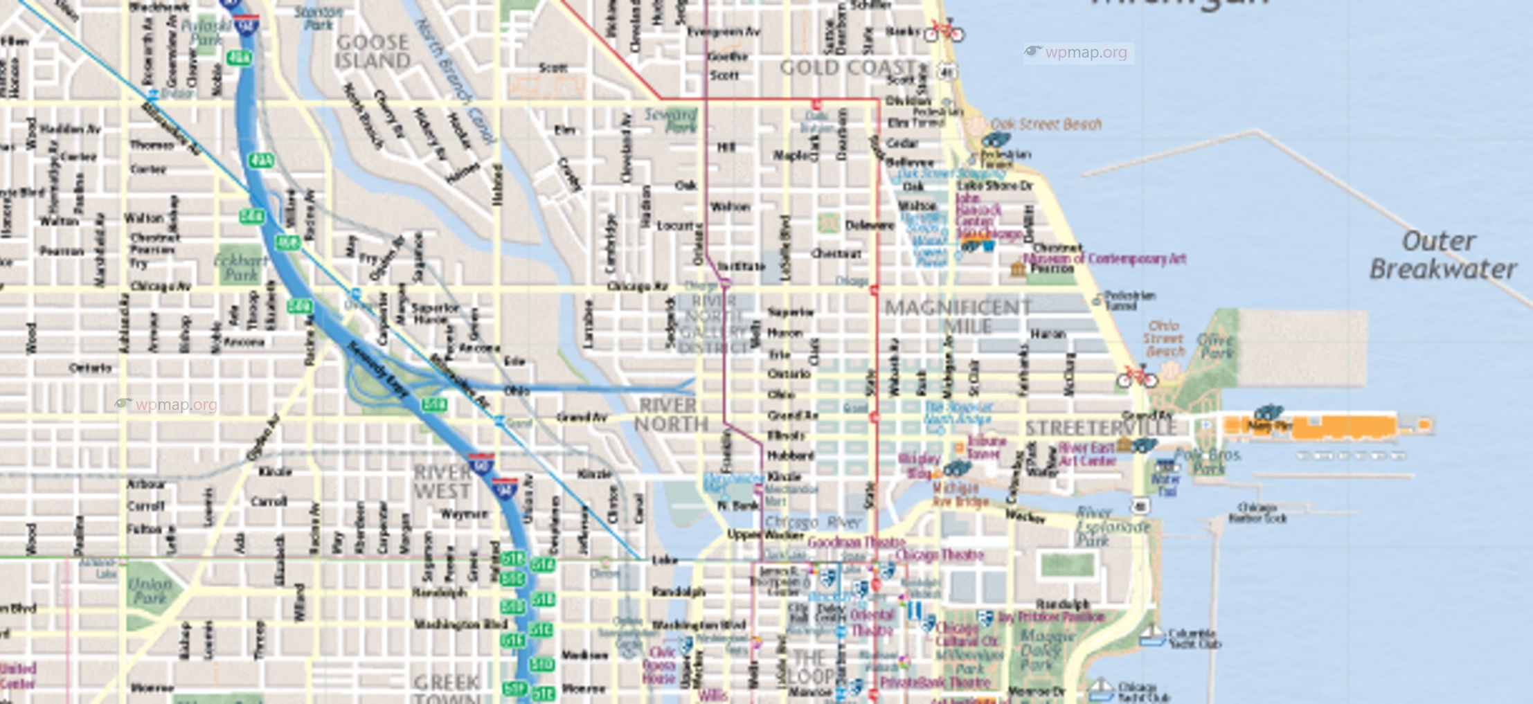 Map Of Chicago Printable Map Of Chicago Chicago Map Usa