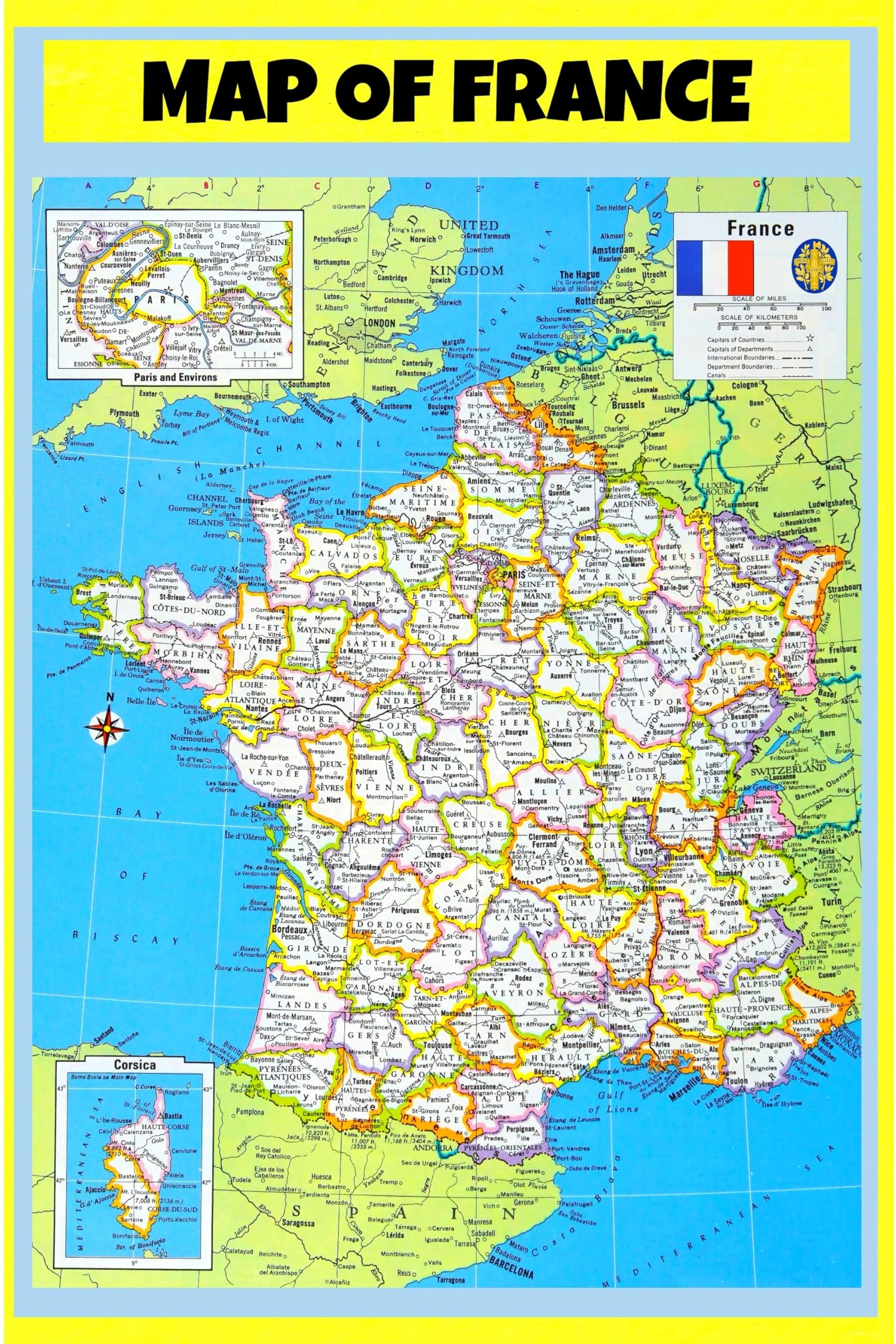 Map Of France Style B Glossy Heavy Paper Wall Map Poster Print Perfect For Classrooms And Homes Vivid Imagery With Bright Colors 36x60