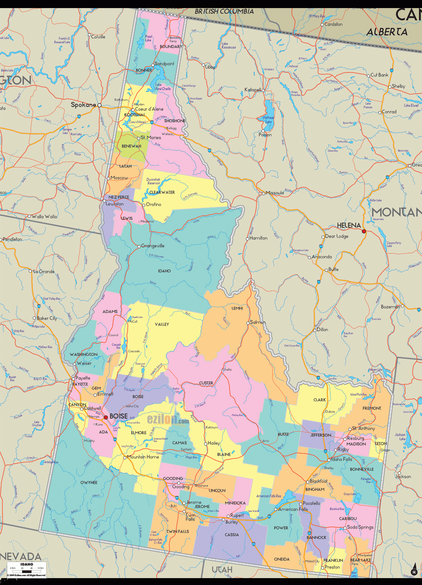 Map Of Idaho State Ezilon Maps