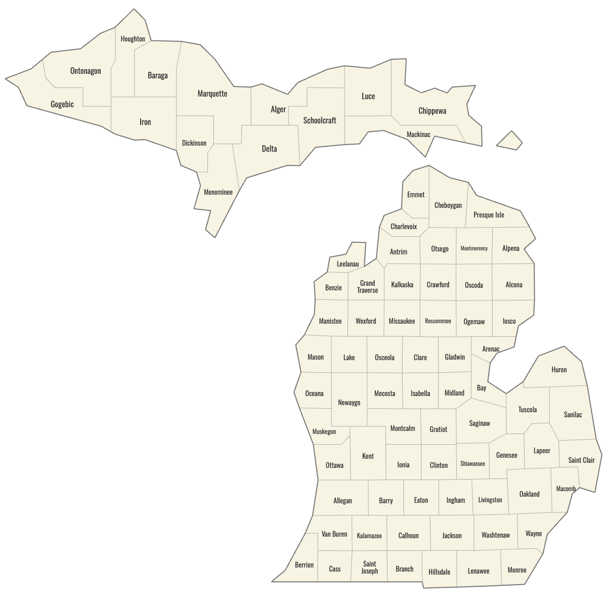 Map Of Michigan Counties Ultimaps