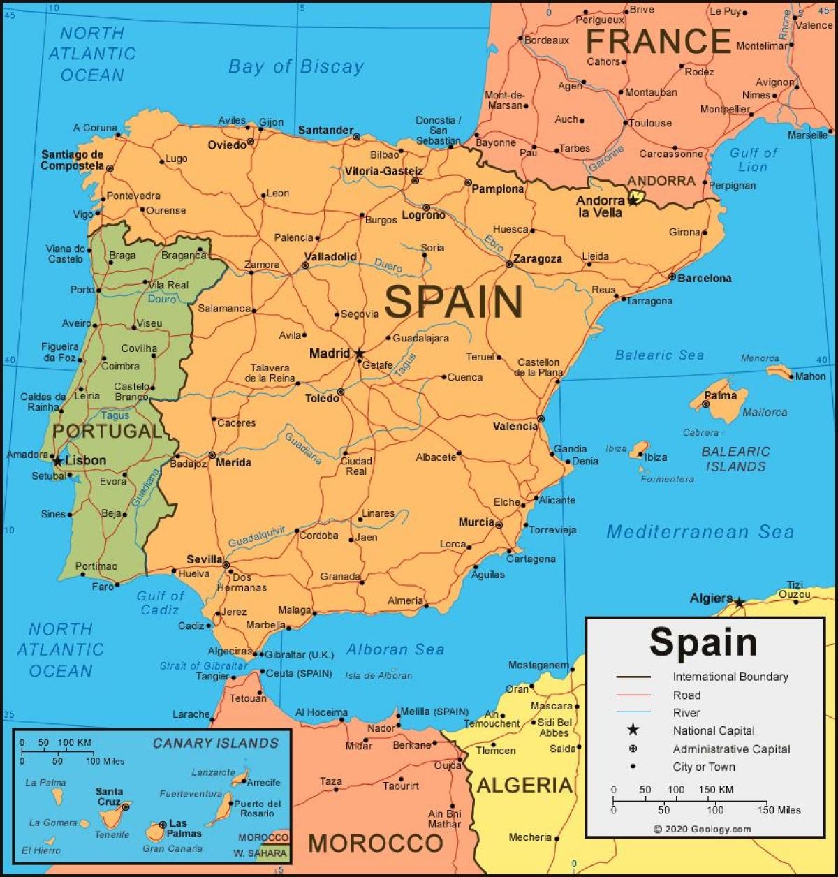 Map Of Spain And Surrounding Countries Map Of Spain And Neighboring Countries Southern Europe Europe 