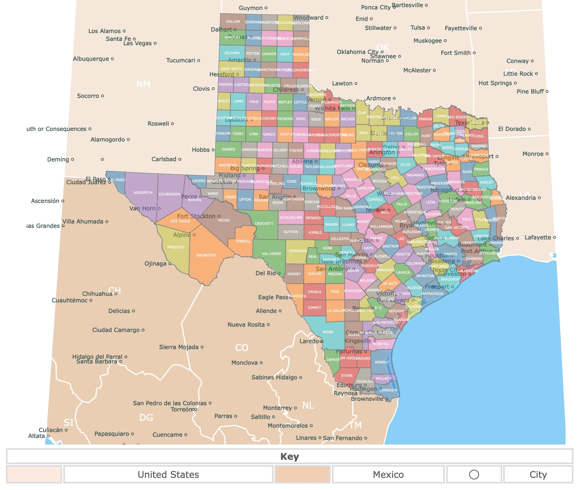 Printable Texas County Map