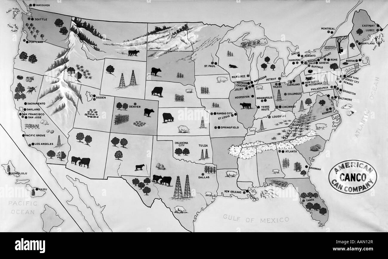 Map Of United States Black And White Stock Photos Images Alamy
