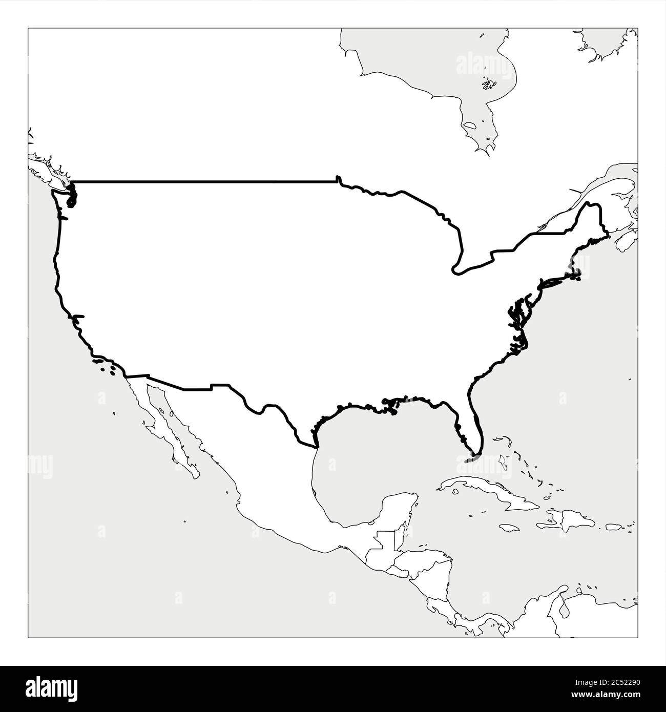Map Of United States Of America USA Black Thick Outline Highlighted With Neighbor Countries Stock Vector Image Art Alamy