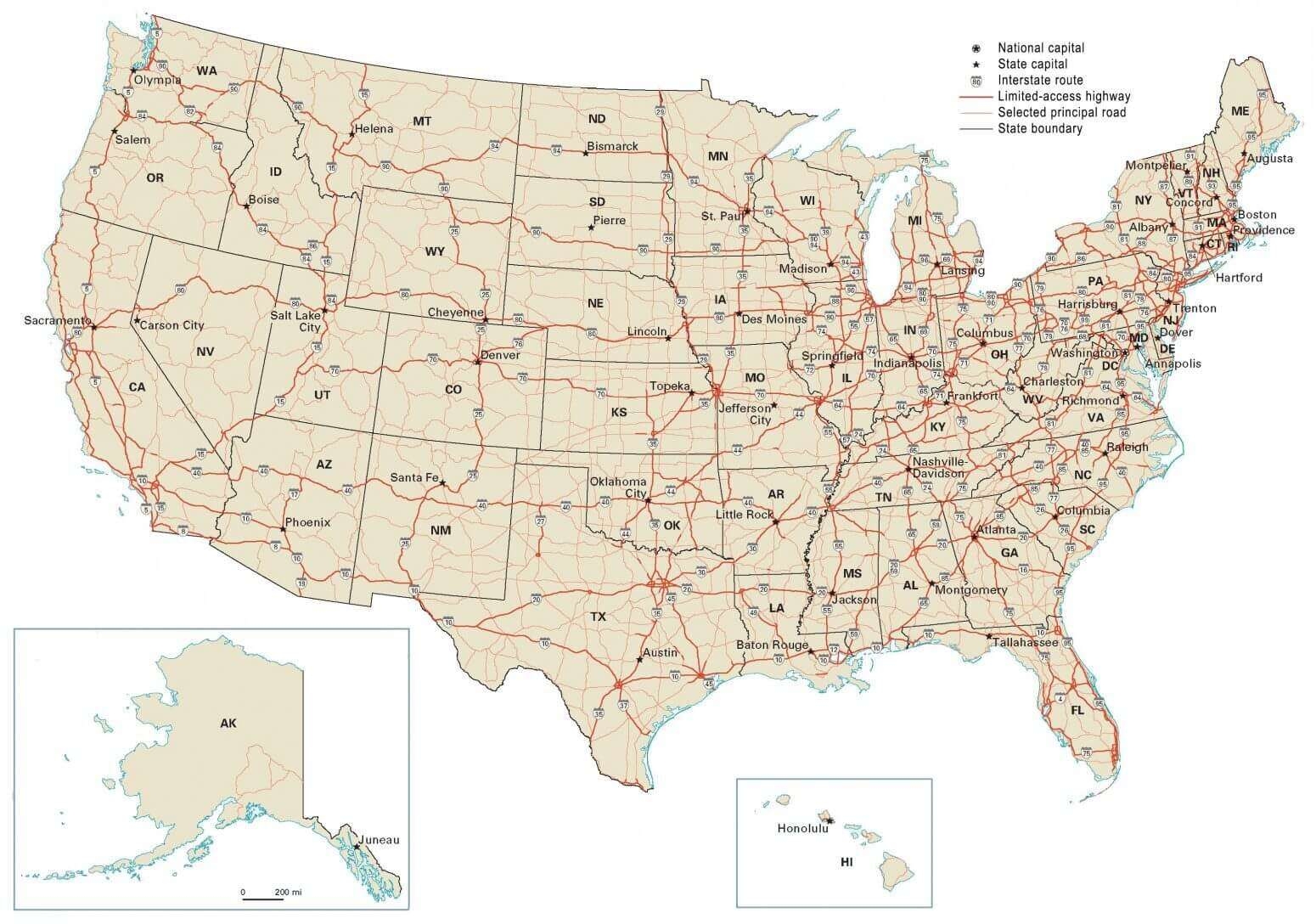 Printable Map Of Usa With States And Capitals