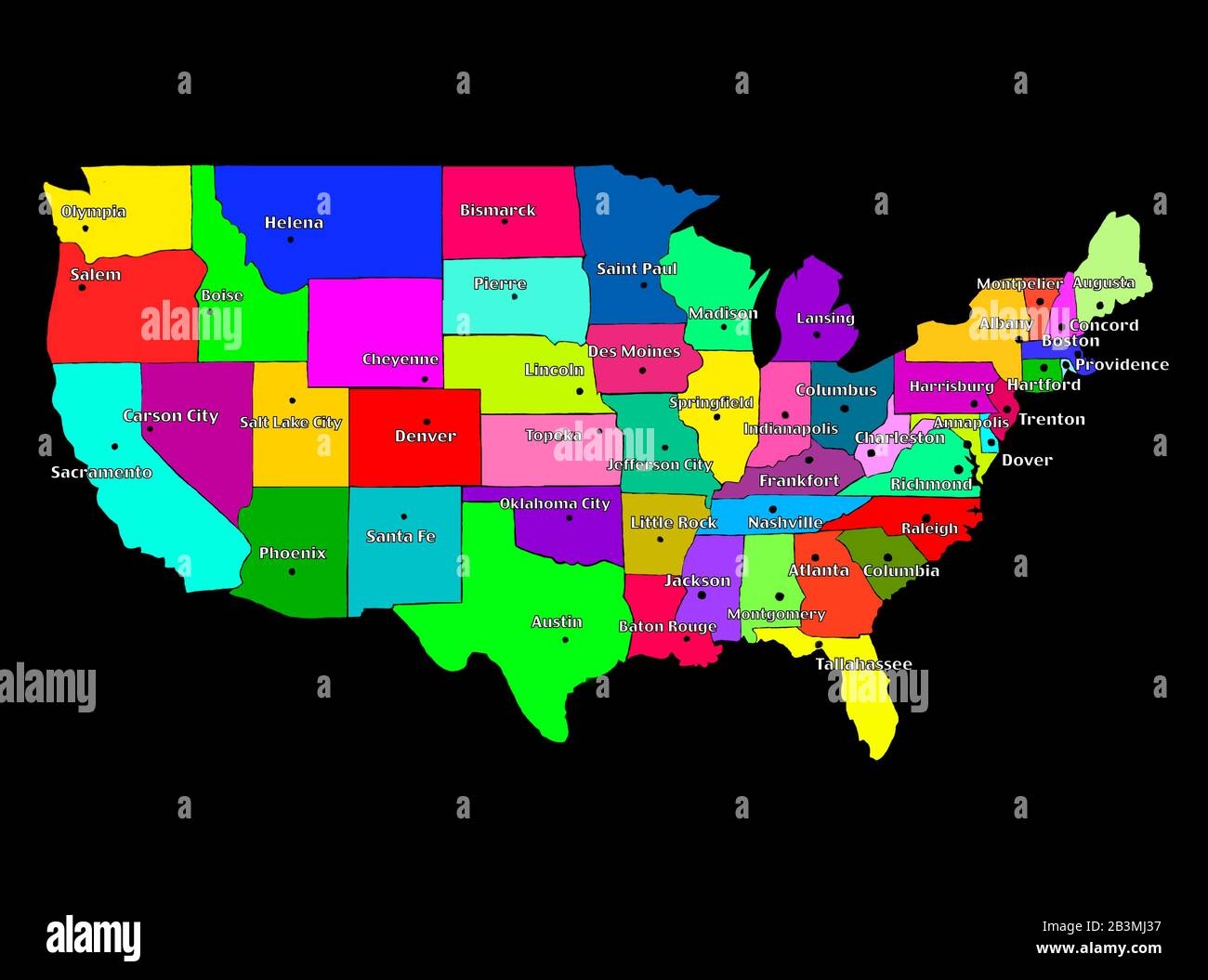 Map Of USA With Regions Colorful Graphic Illustration With Map Of USA American Map With Regions Map With Abstract Colors Stock Photo Alamy