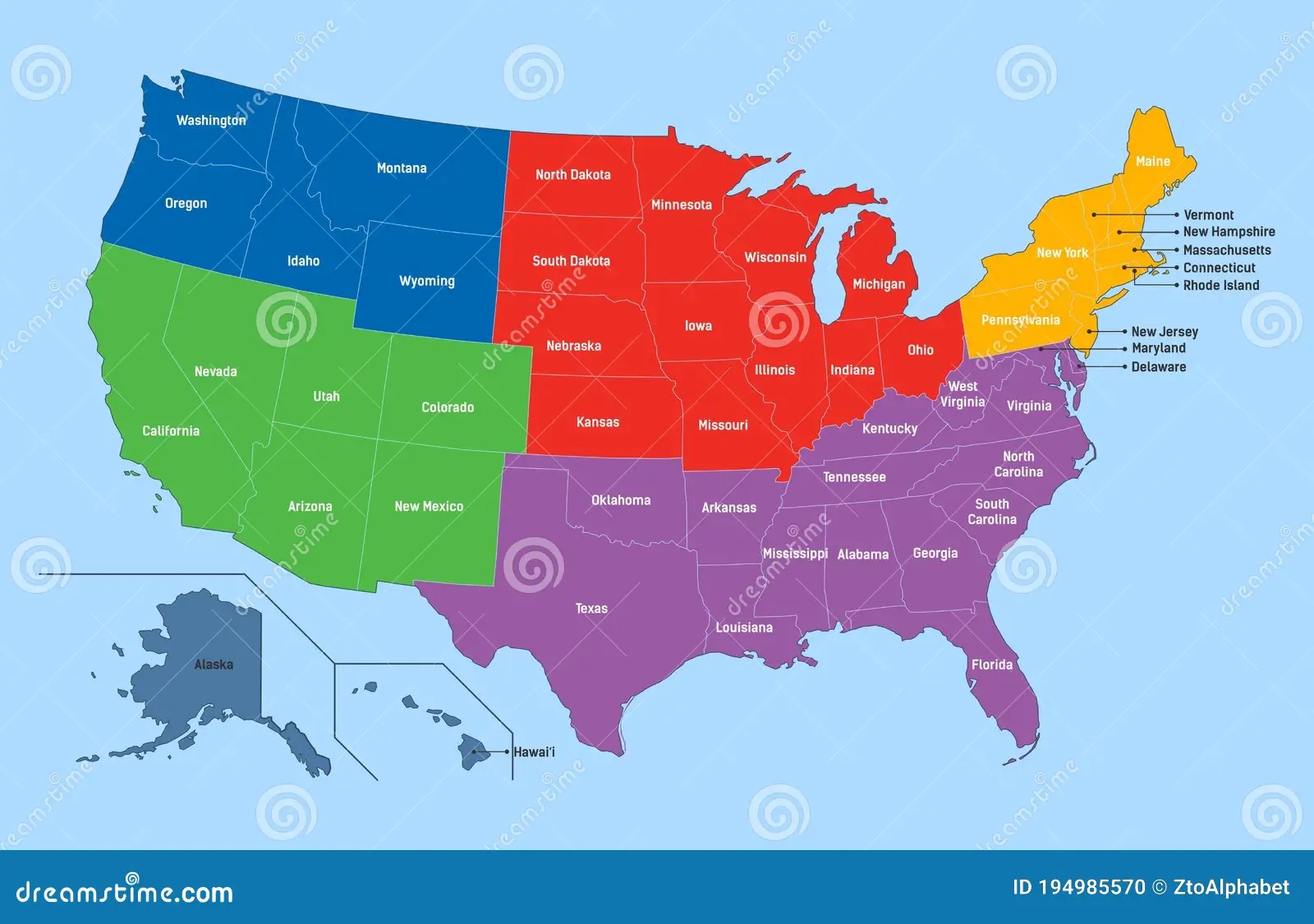 Map United States America Regions Maps Usa Stock Vector Illustration Of Education Border 194985570