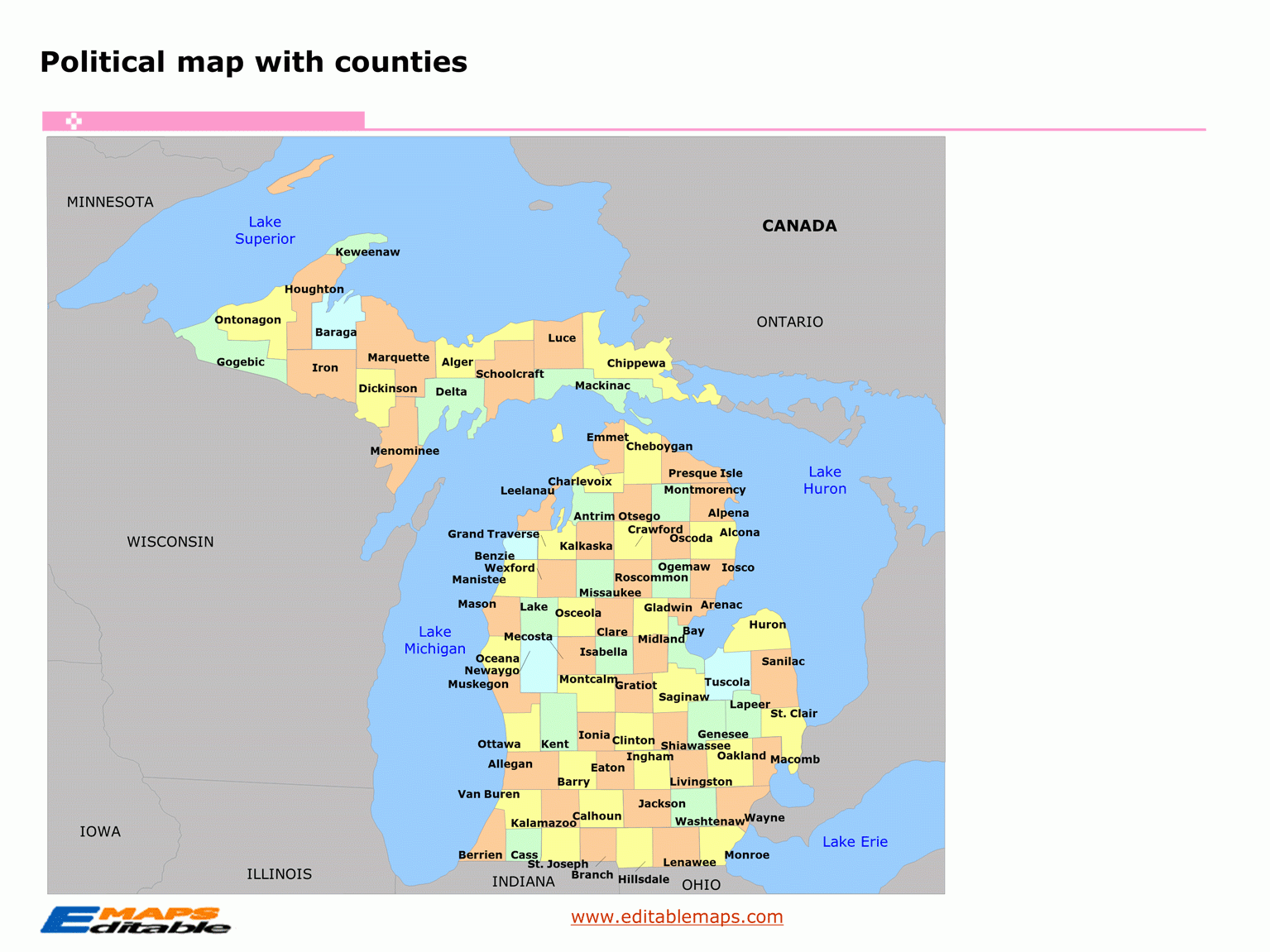 Map Of Michigan Counties Printable