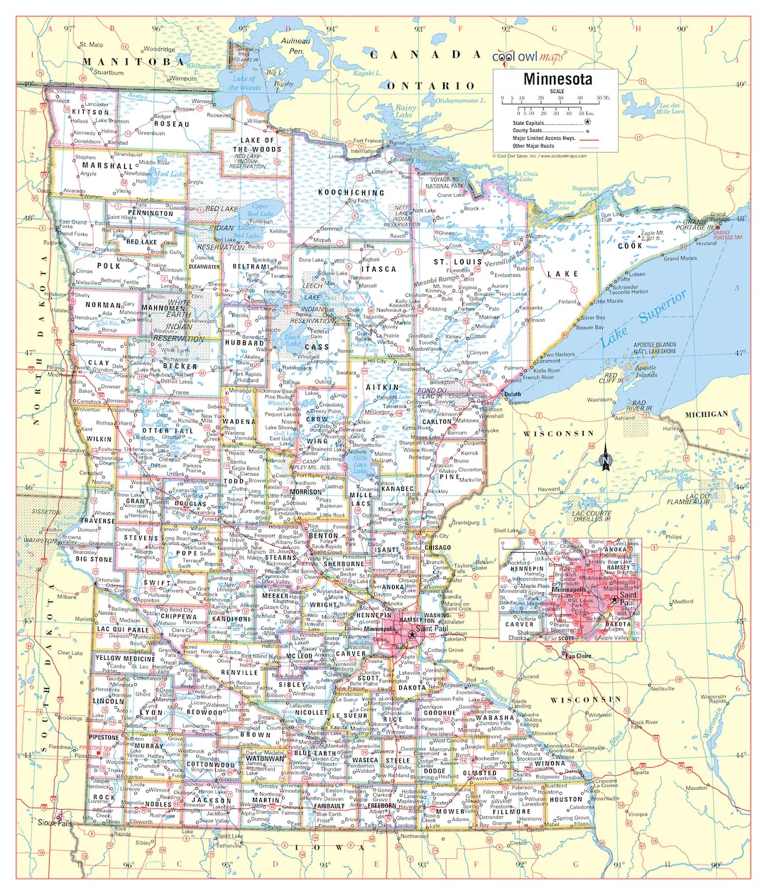 MINNESOTA State Wall Map Large Print Poster Etsy