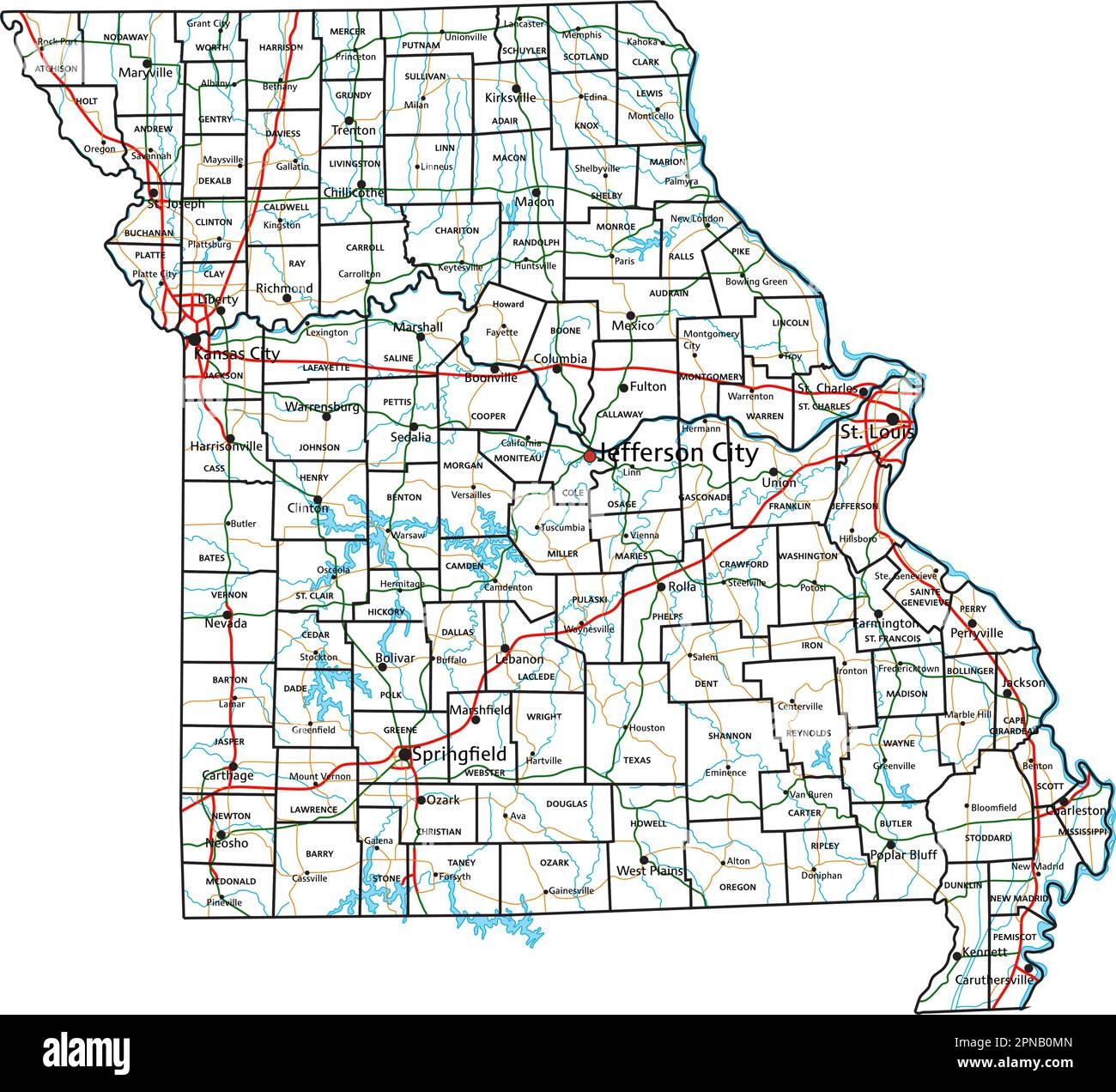 Missouri Road And Highway Map Vector Illustration Stock Vector Image U0026 Art Alamy