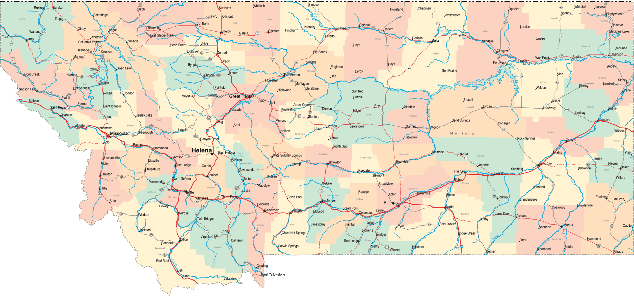 Montana Road Map MT Road Map Montana Highway Map