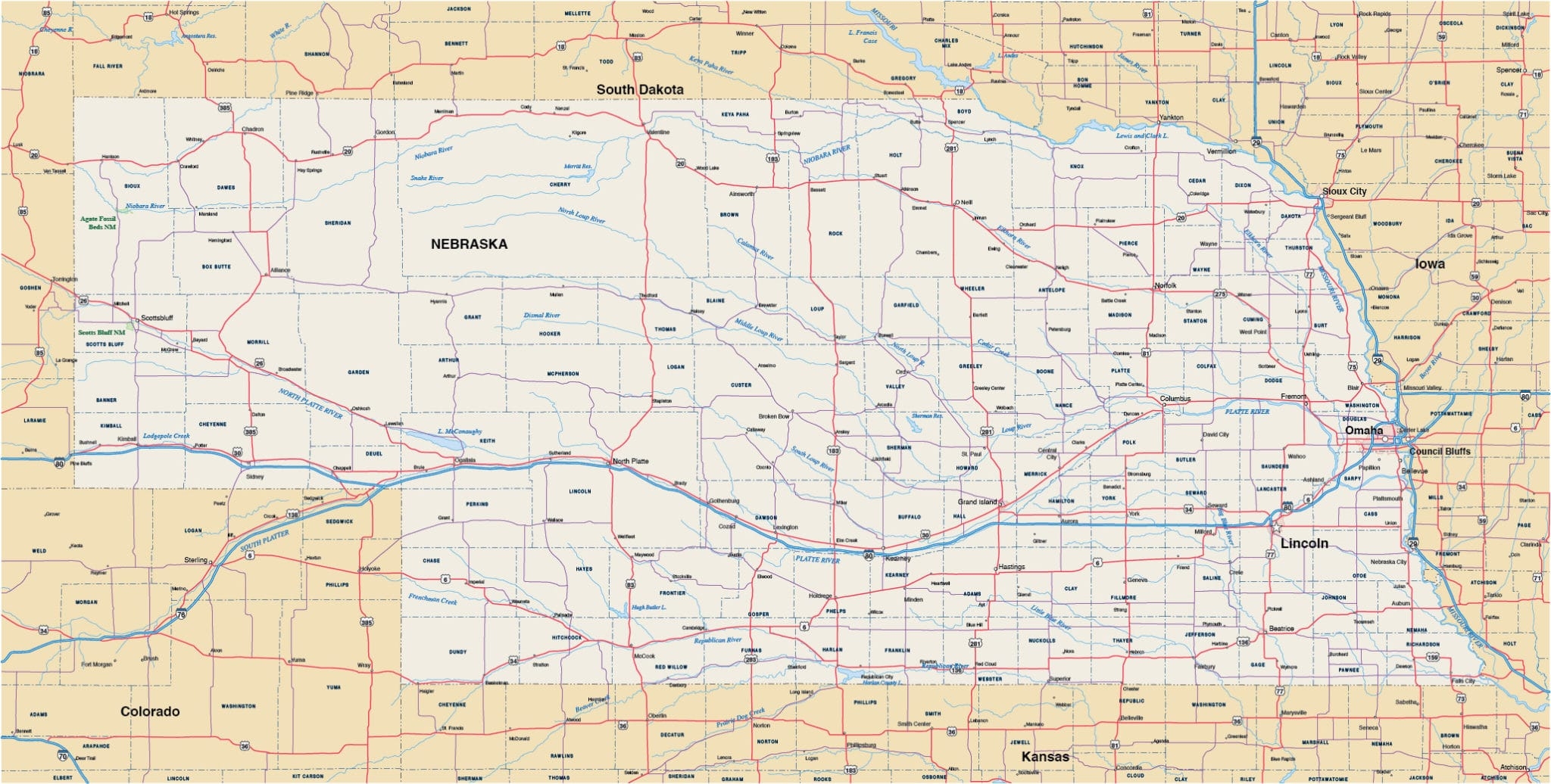 Printable Map Of Nebraska