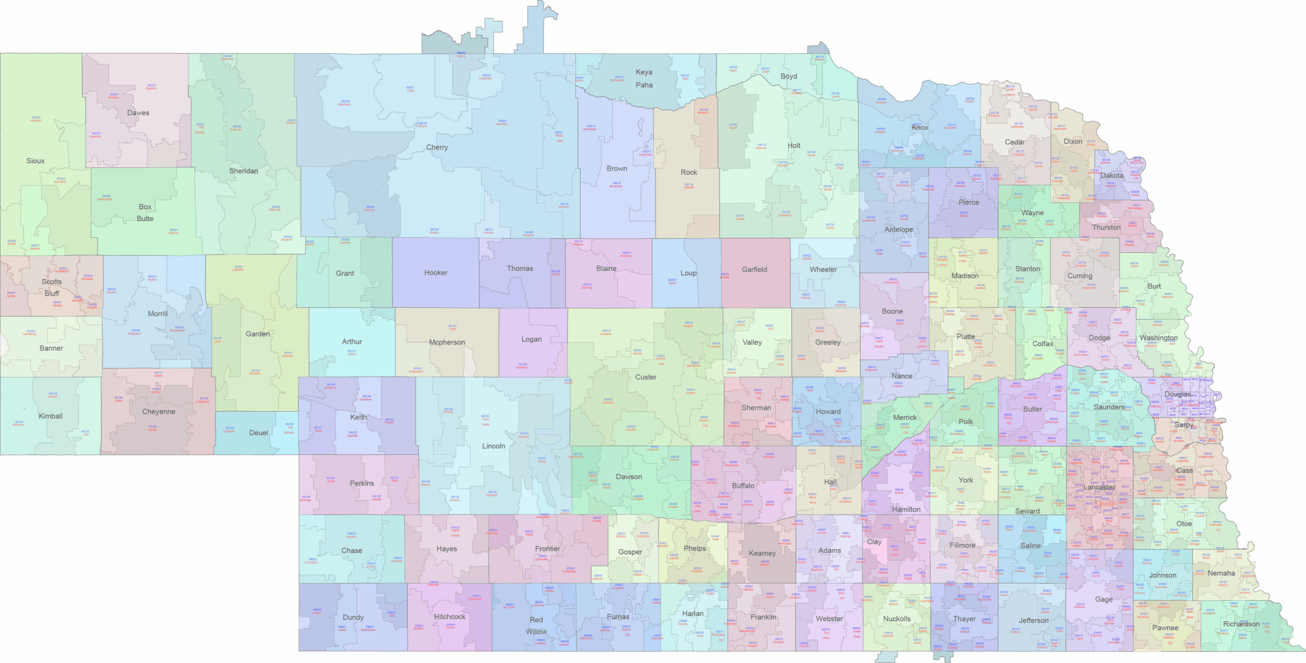 Nebraska Zip Code Vector Map Printable Vector Maps