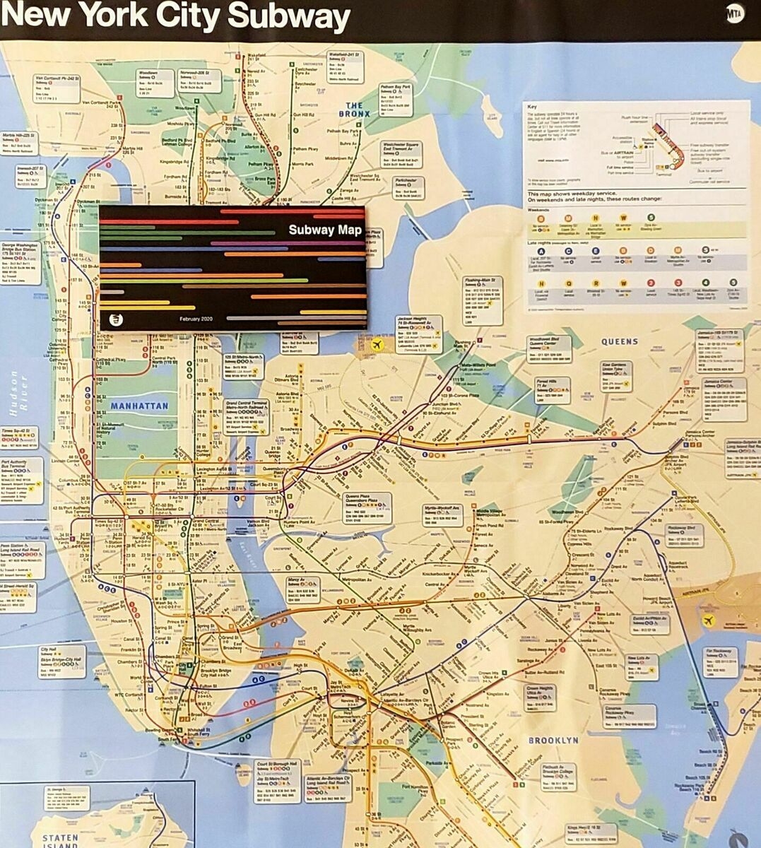 New York City MTA Large Subway Train Map Statue Of Liberty Skyline Bonus Print