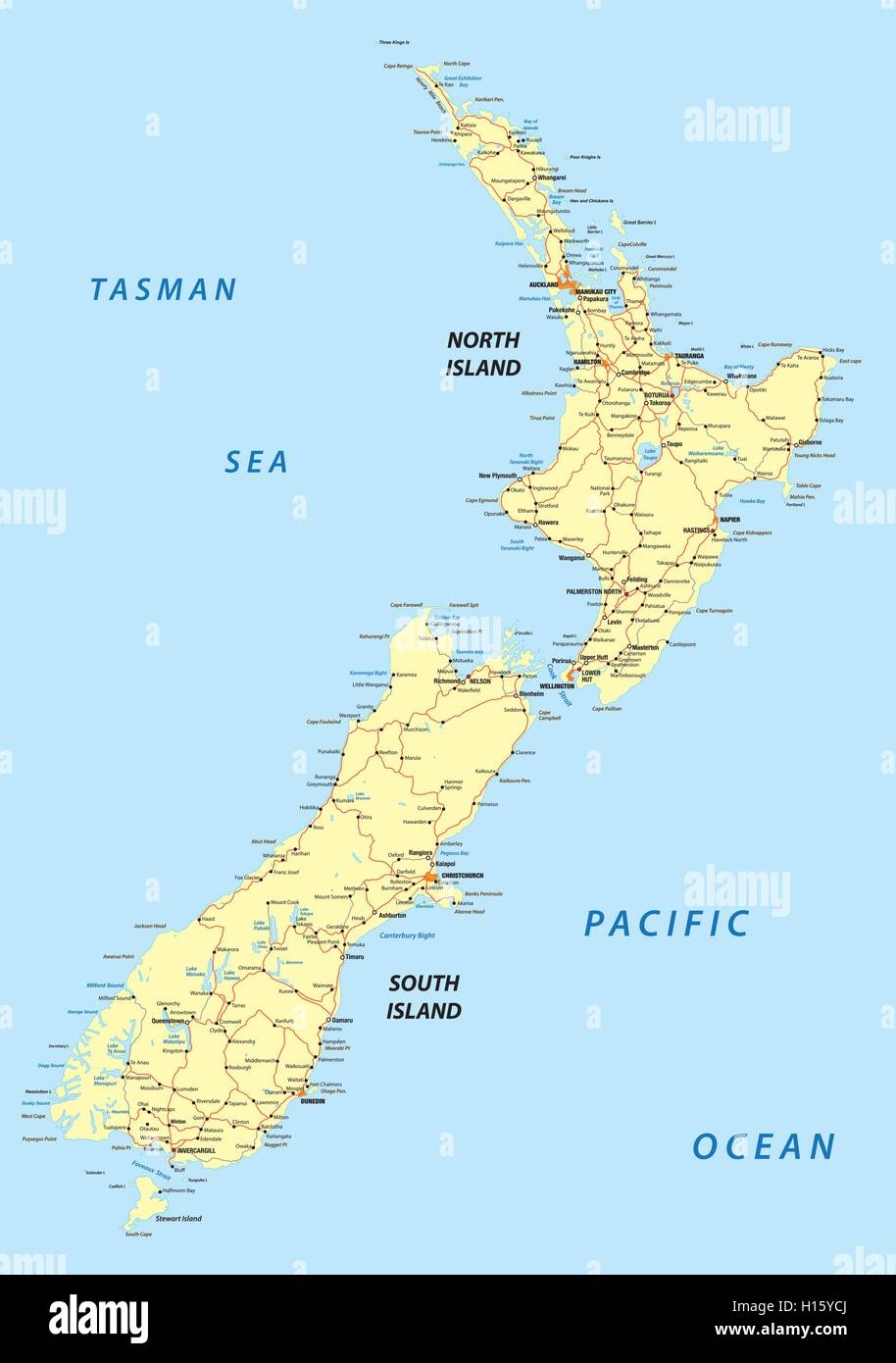 New Zealand Road Map Stock Vector Image U0026 Art Alamy