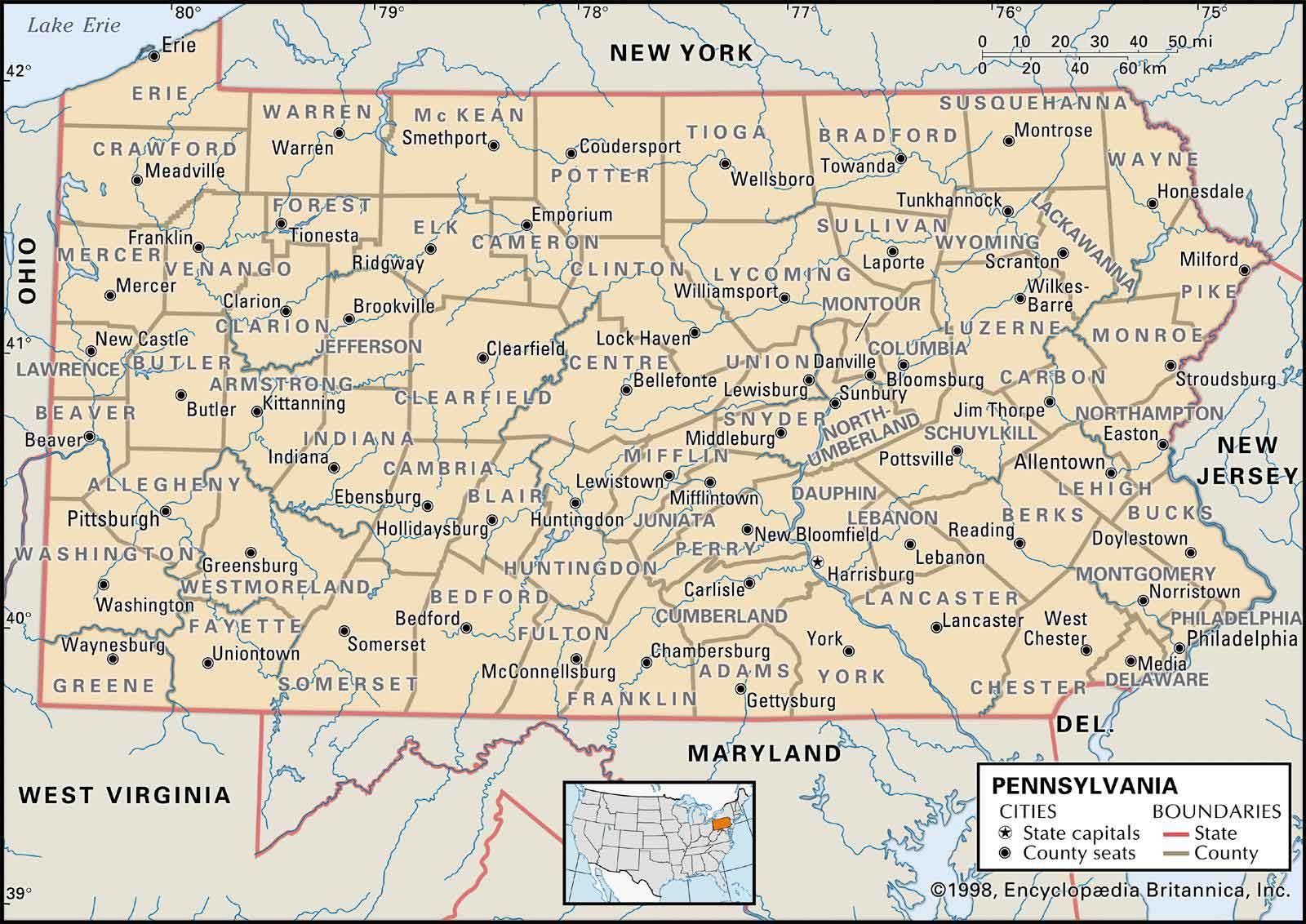 Old Historical City County And State Maps Of Pennsylvania From 1673
