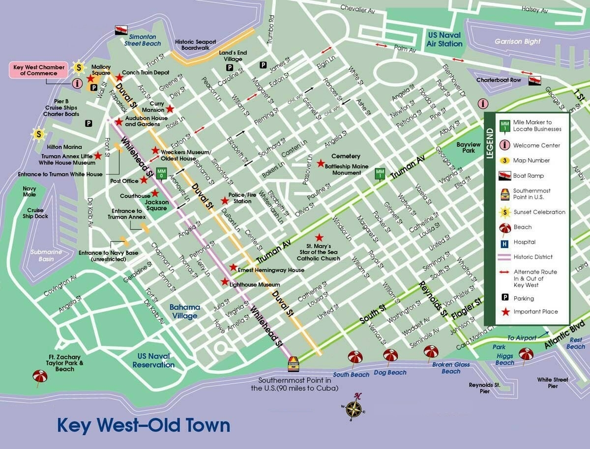Old Town Key West Florida Street Map Oldtown Map Includes The 