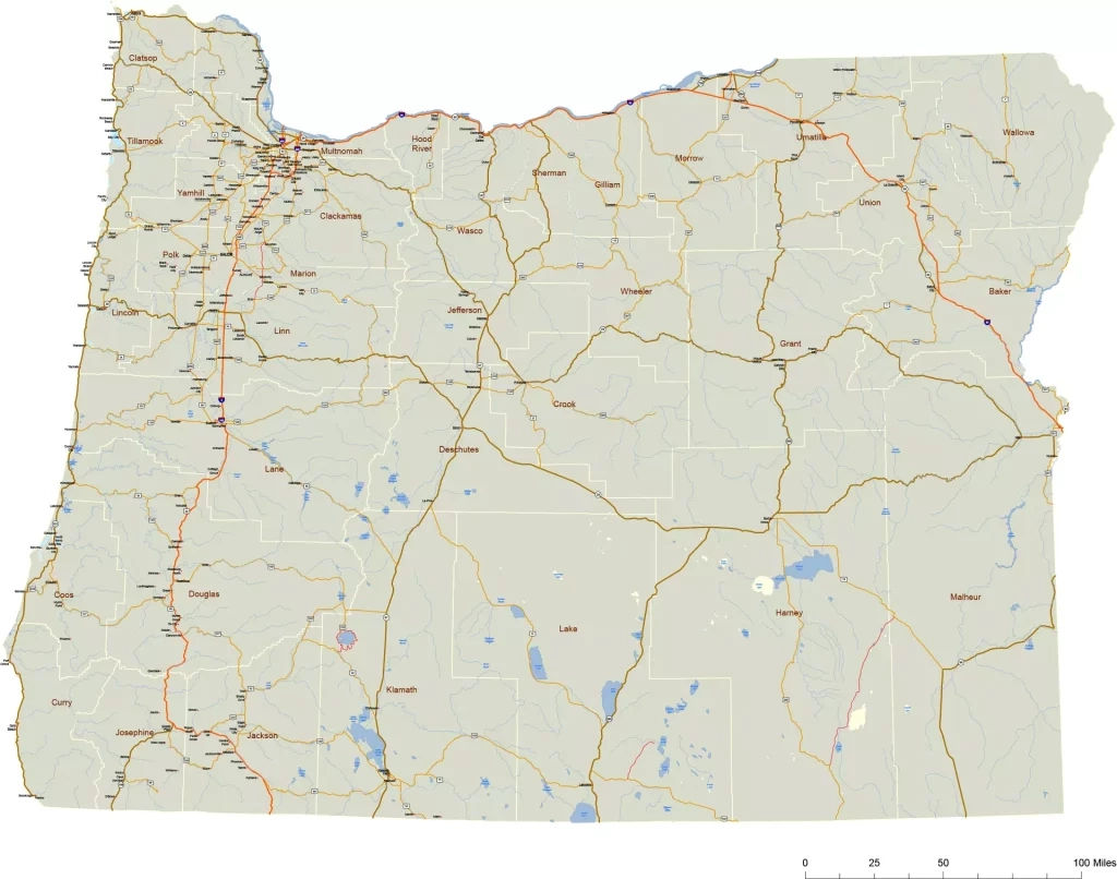 Oregon Printable Road Map Printable Vector Maps