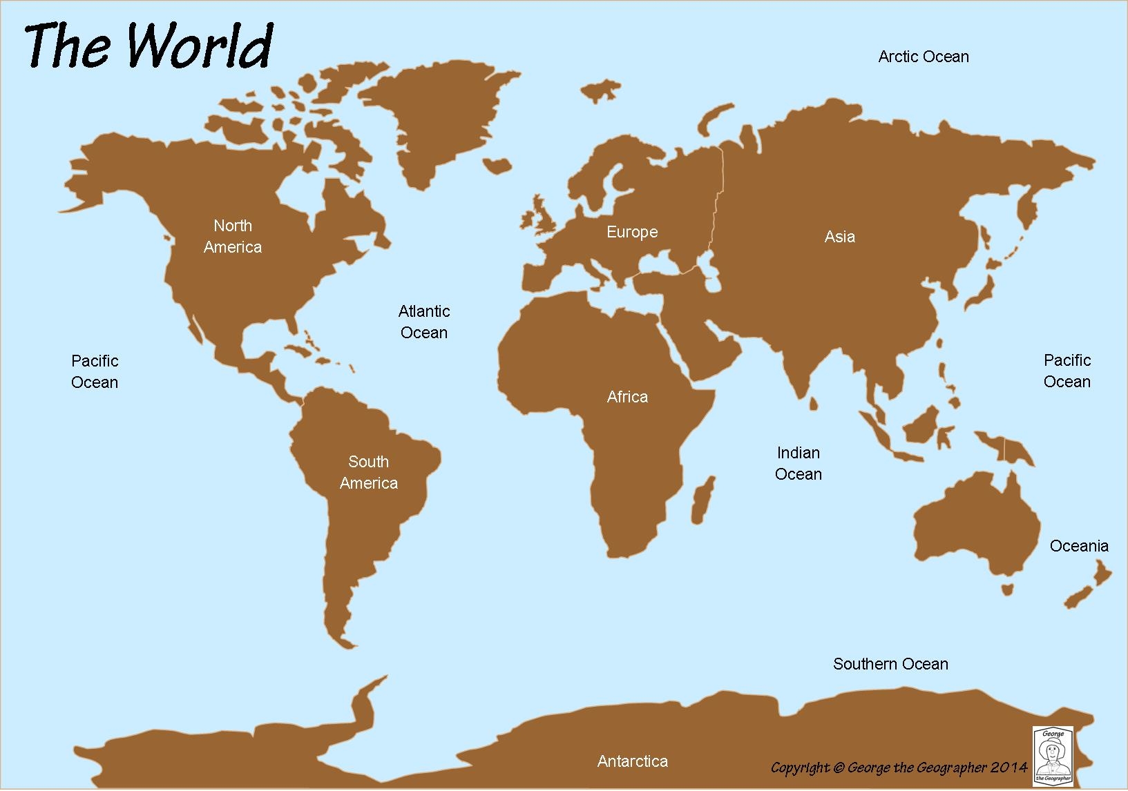 Map Of Continents And Oceans Printable Pdf