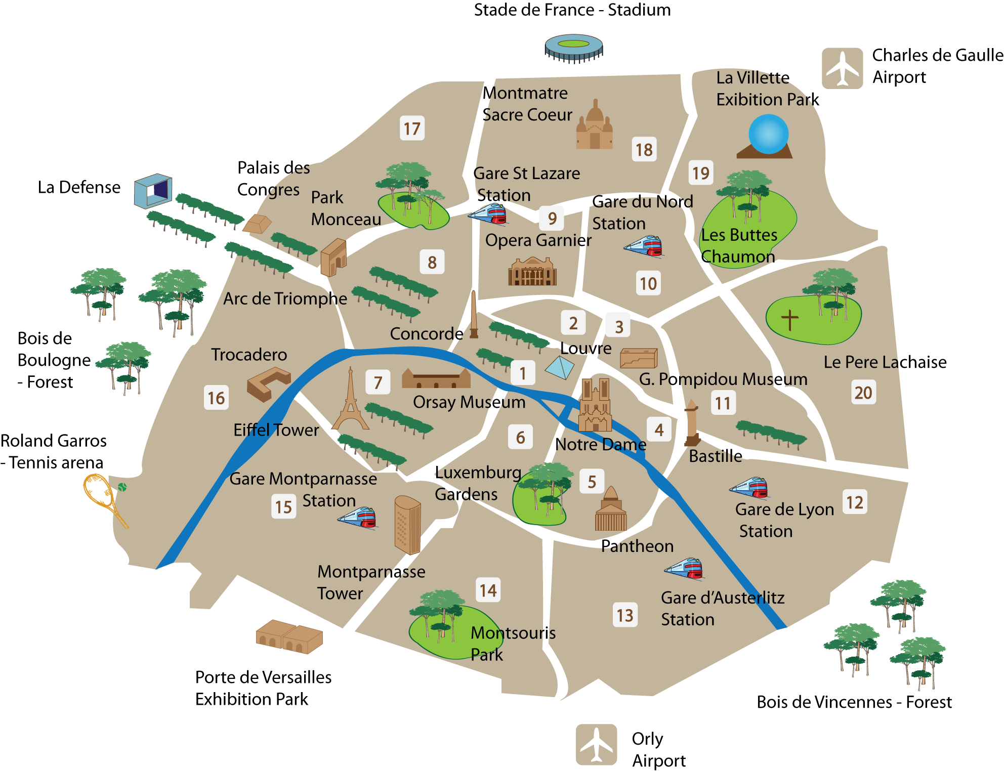 Paris Main Districts U0026 Paris Map France Just For You