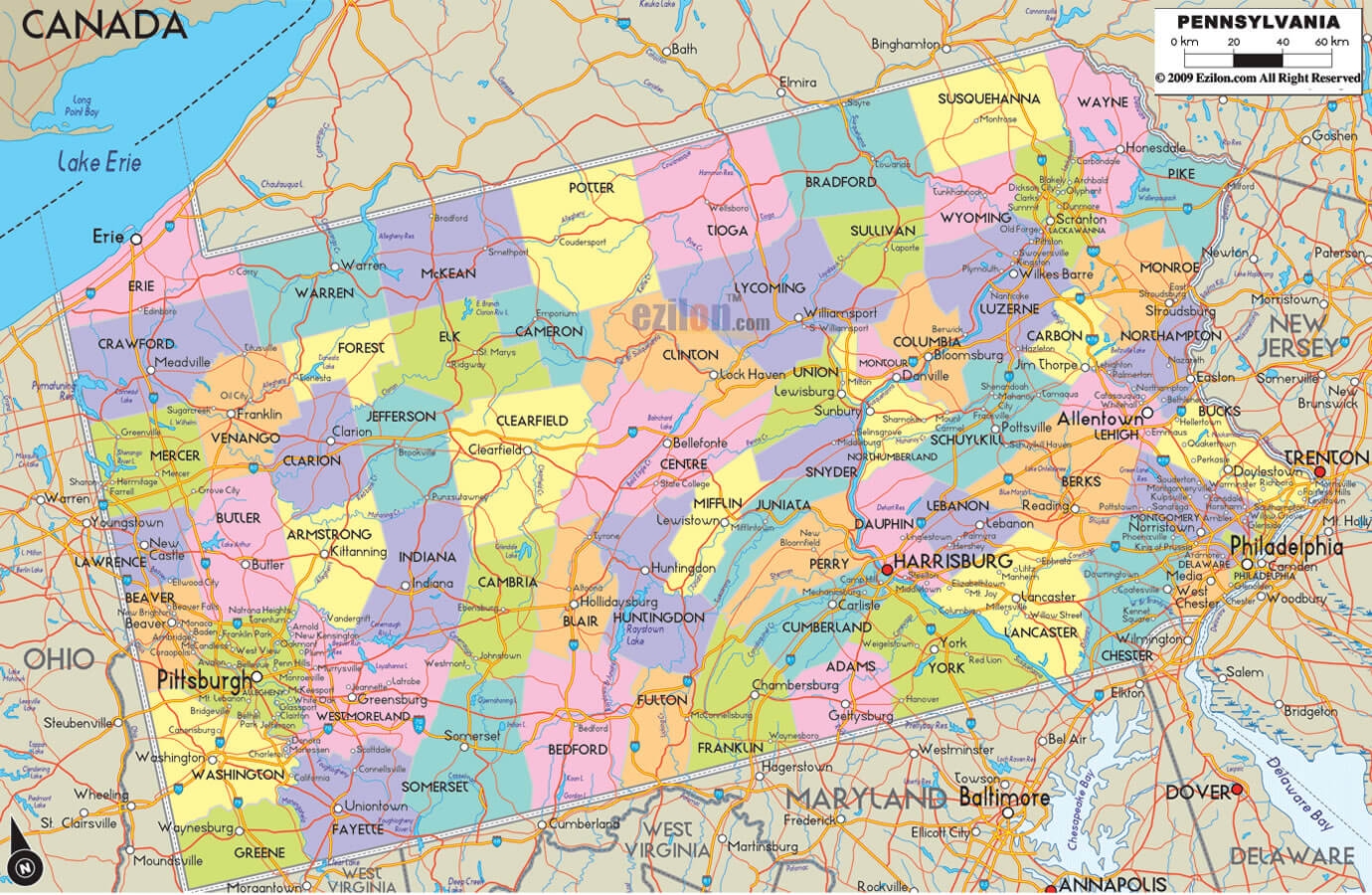 Pennsylvania Map And Pennsylvania Satellite Images