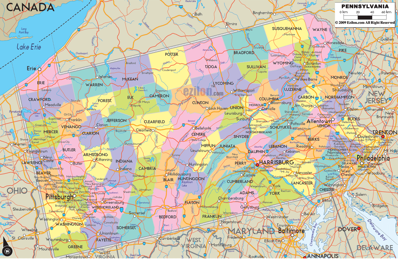 Printable Map Of Pennsylvania