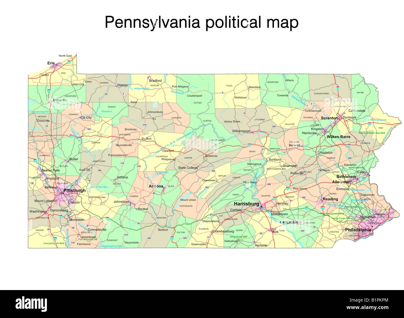 Pennsylvania State Political Map Stock Photo Alamy