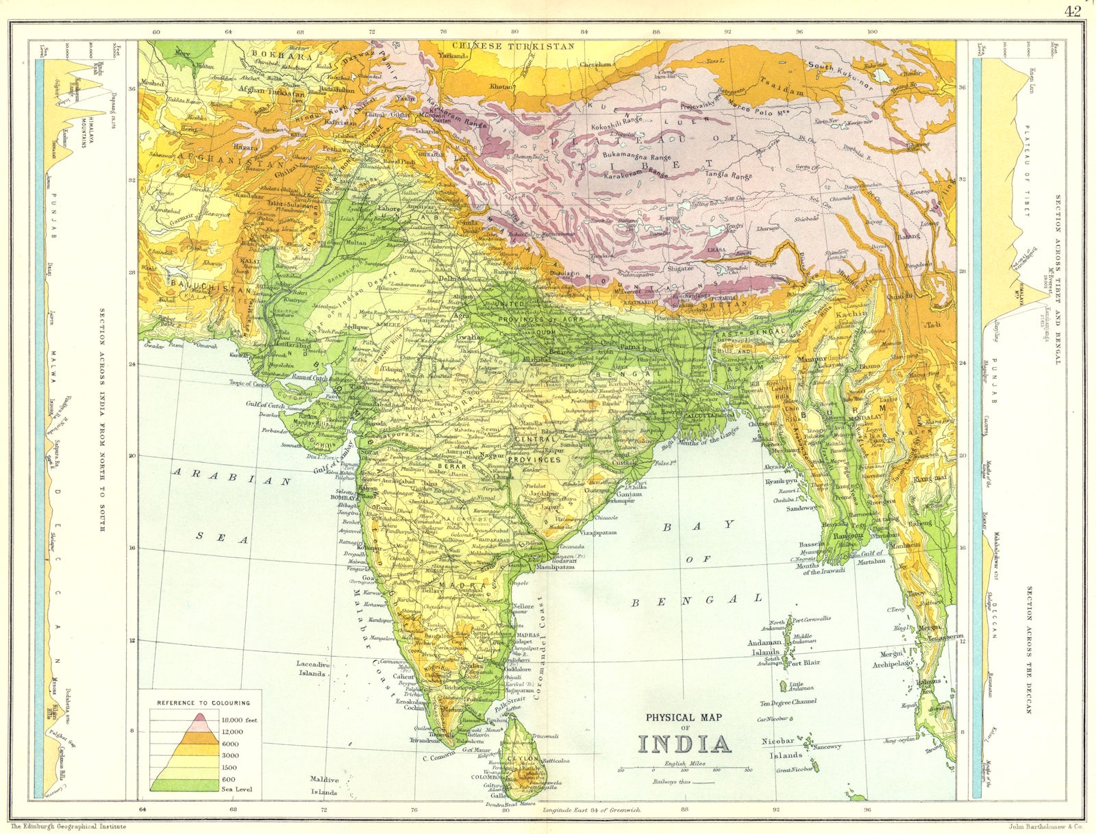 Physical Map Of India Von Bartholomew John 1909 Karte Antiqua Print Gallery