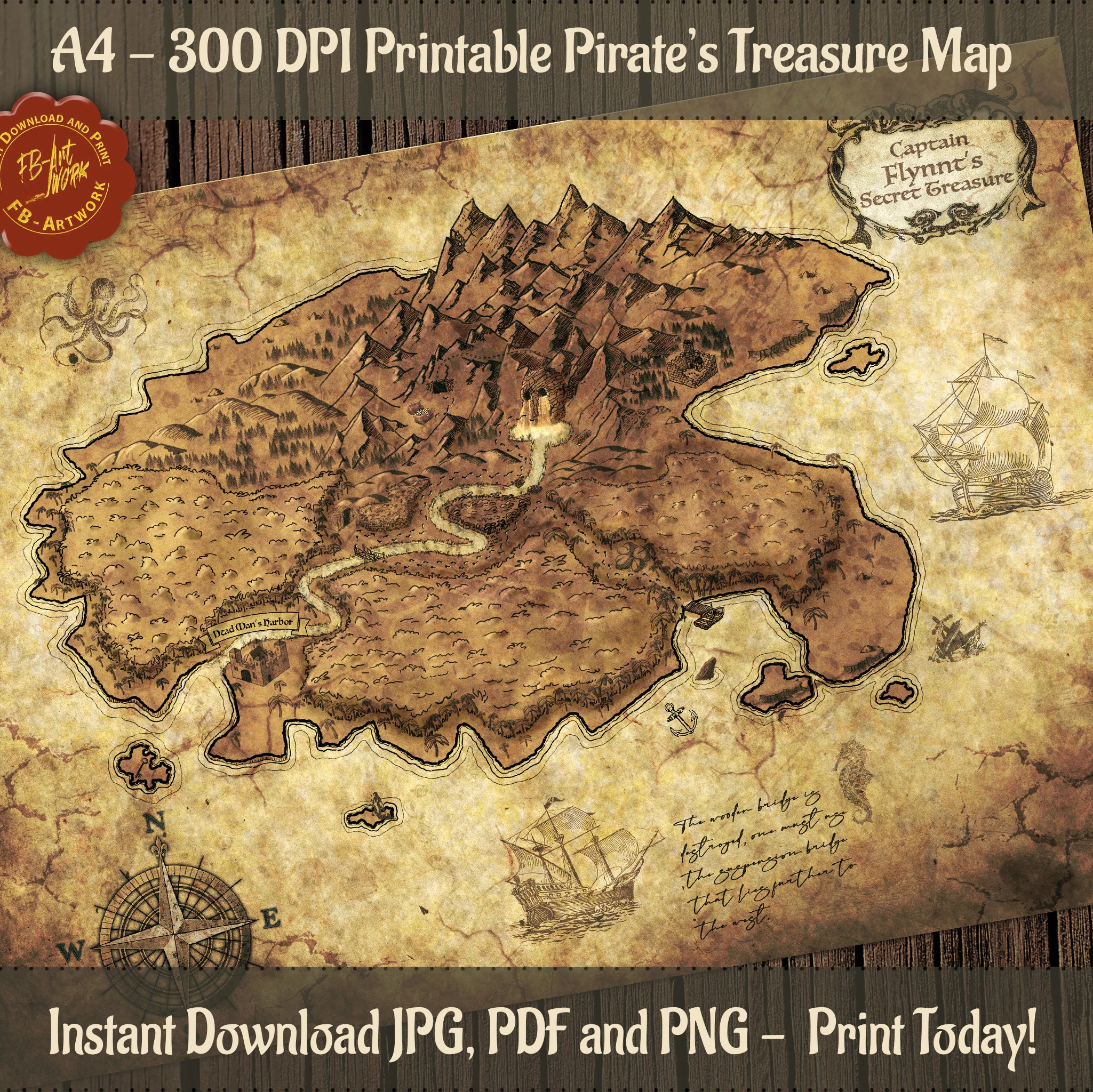 Pirate Treasure Map To Print Map For Decoration Or Dnd Treasure Map Prop Du0026D Etsy