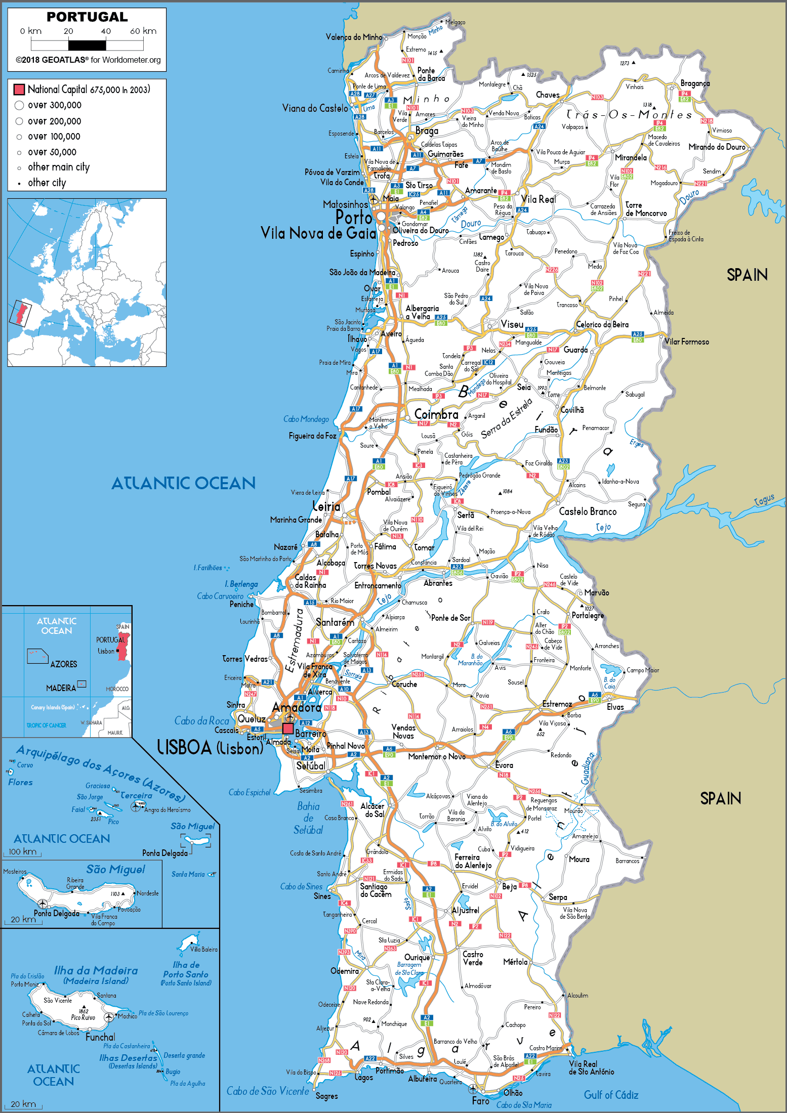 Portugal Map Road Worldometer