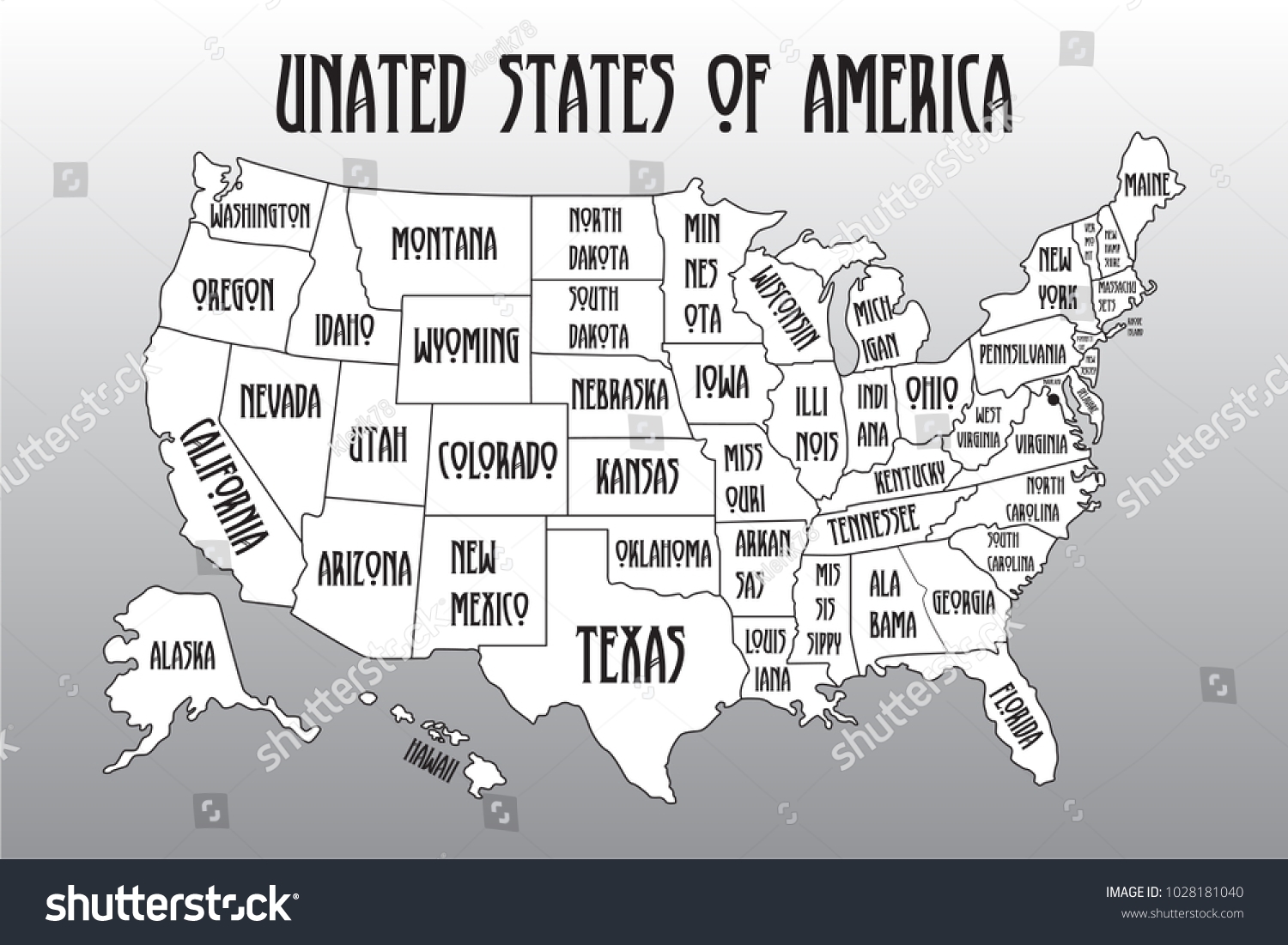 Poster Map United States America State Stock Vector Royalty Free 1028181040 Shutterstock
