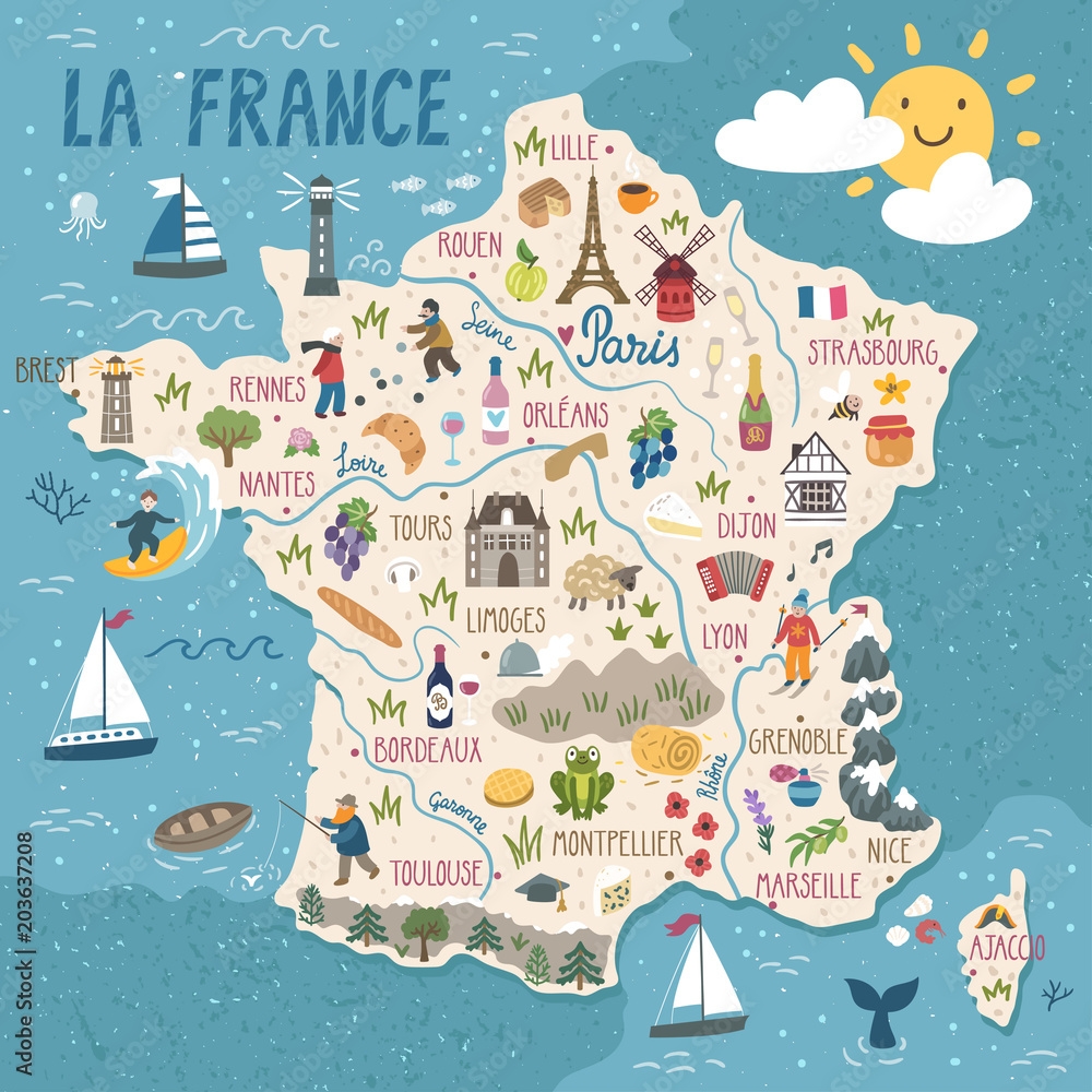 Poster Vector Stylized Map Of France Wall Art UkPosters