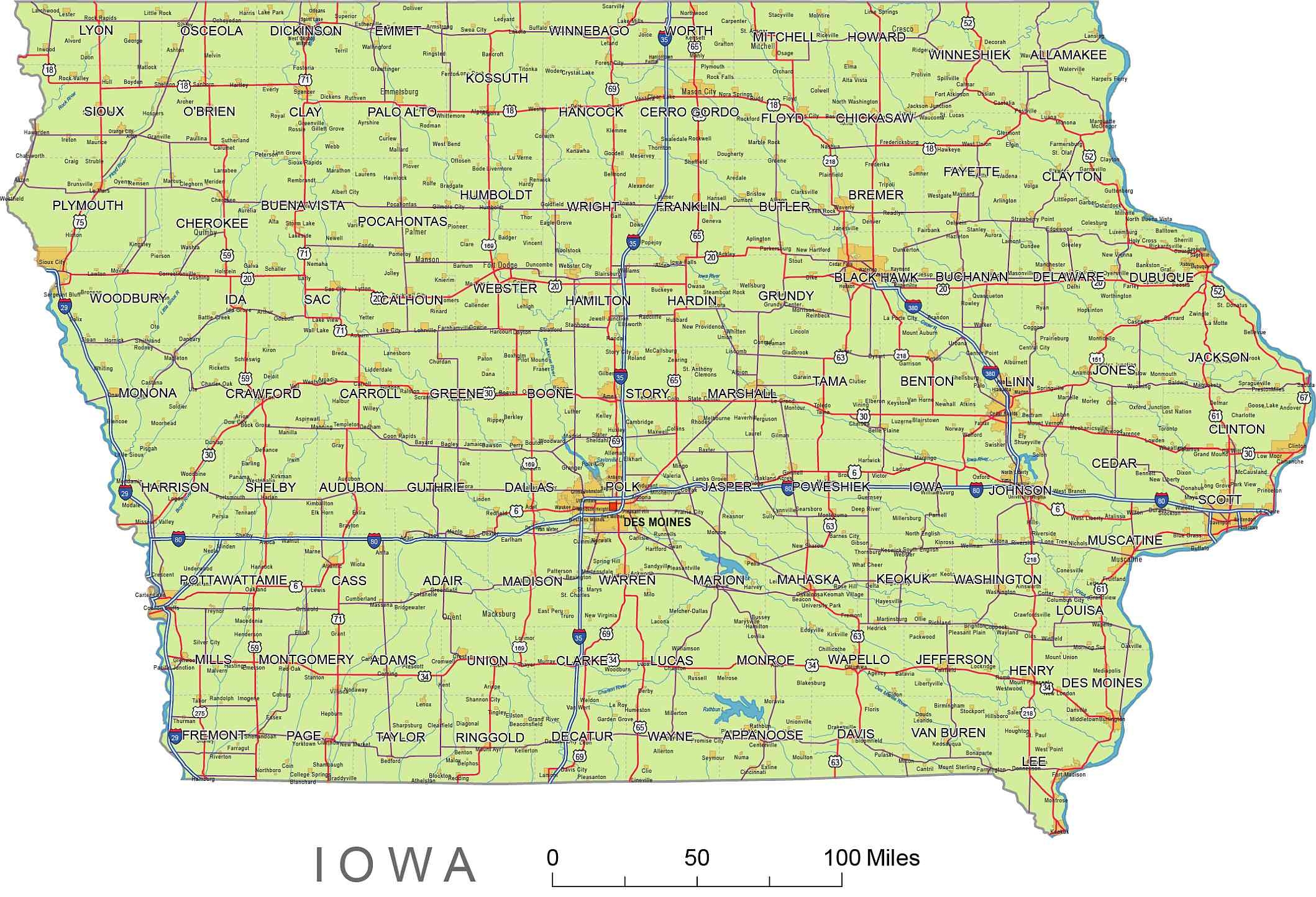 Preview Of Iowa State Vector Road Map ai Pdf 300 Dpi Jpg Printable Vector Maps