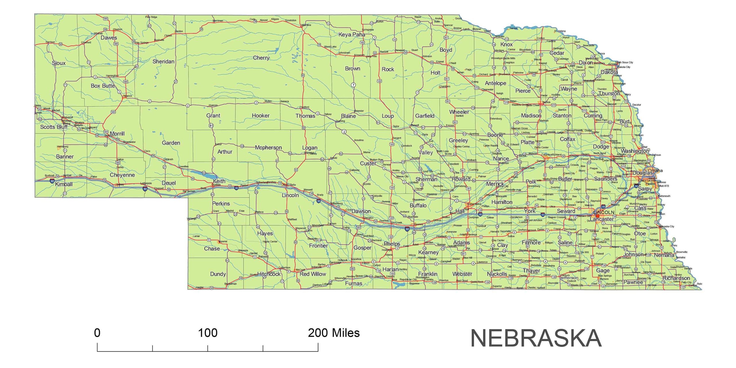 Preview Of Nebraska State Vector Road Map Printable Vector Maps