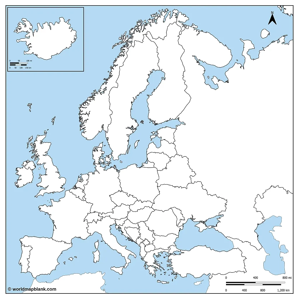 Printable Blank Map Of Europe Outline Countries Capitals