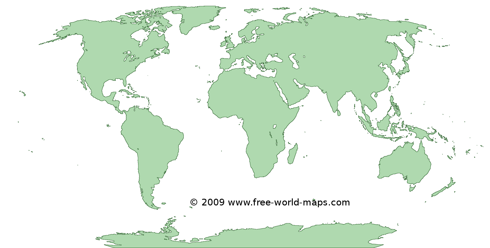 Printable Green transparent Blank Outline World Map C4 Free World Maps