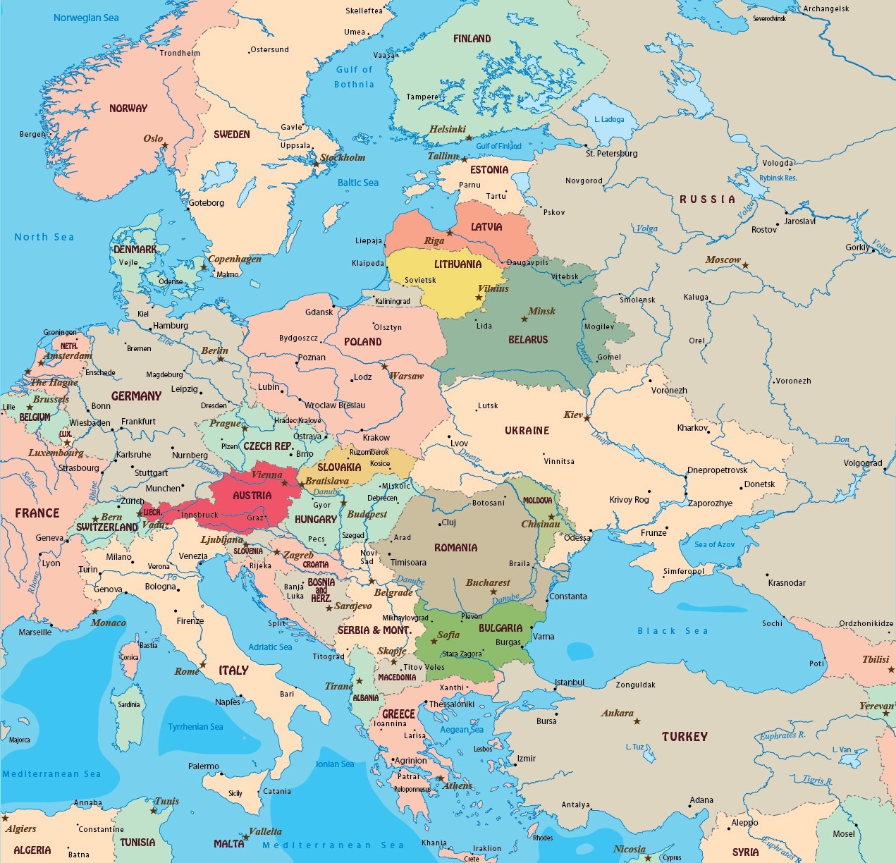 Map Of Europe Printable Free