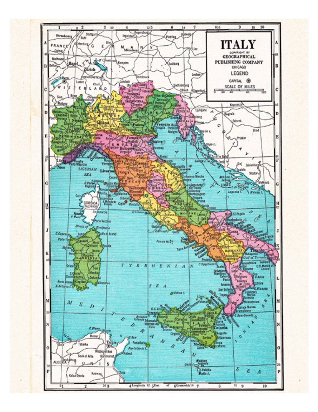 Printable Map Of Italy From The 1920 s Unique Gift Home Decor Arts And Crafts Printable Wall Art No 512 Etsy